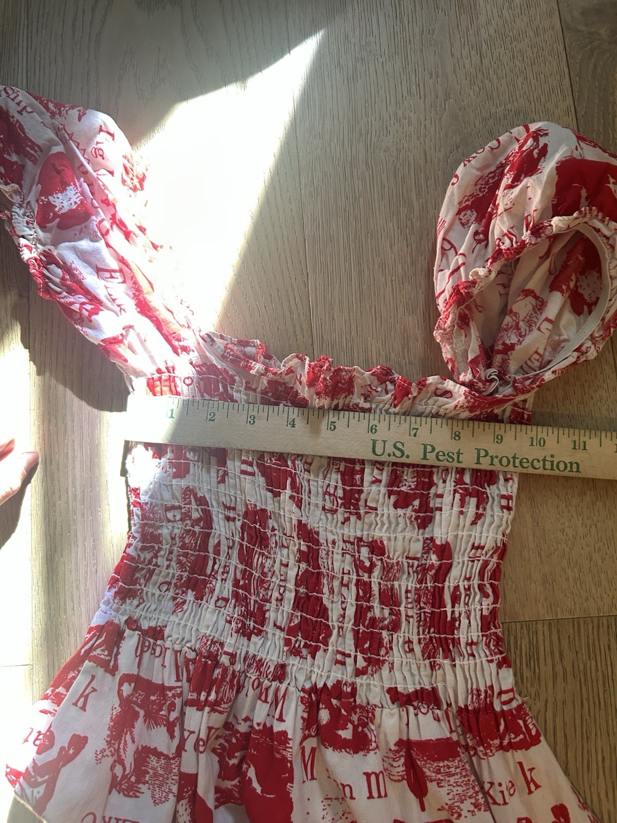 Vintage 1970’s Dress Women’s Red Novelty Animal Print Maxi Rouched Farm Prarie