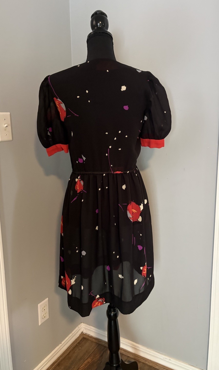 Vintage 80s New Wave Dress Sheer Chiffon Asymmetric Ruffle Puff Sleeve Punk Art