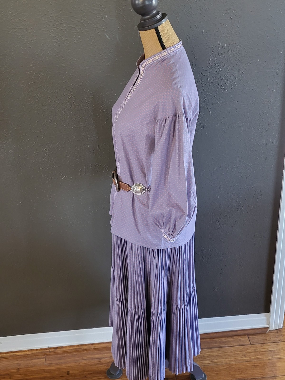Martha Of Taos Vintage Small Purple Prairie Broom Skirt & Blouse Set Small (4-6)