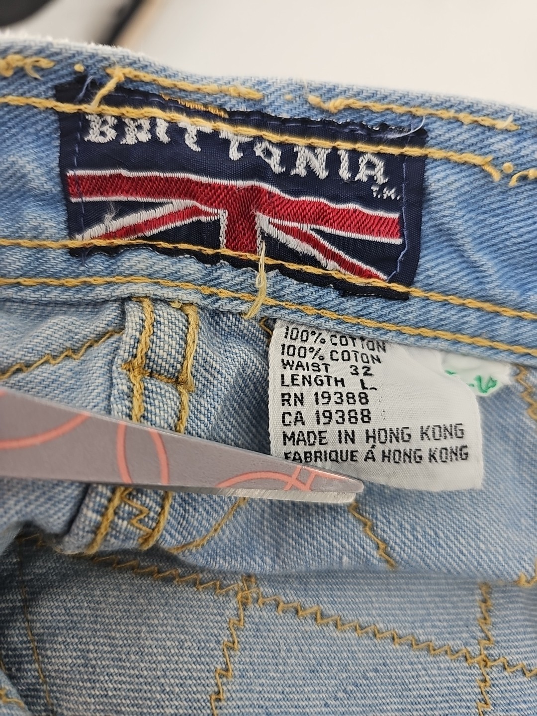 Vintage Brittania Jeans Womens 32L Patchwork Bell Bottom Flare Window Pane 70s