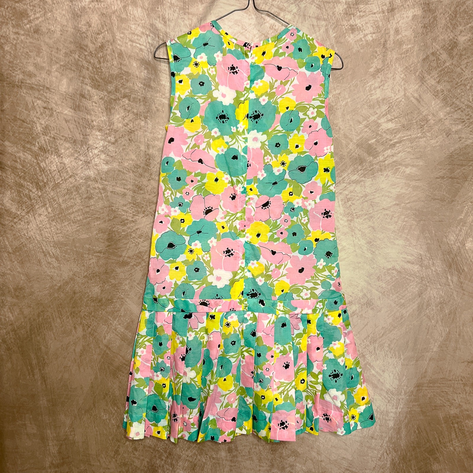 Vintage 60s Vicky Vaughn Junior Multicolor Floral Pleated Drop Waist Midi Dress