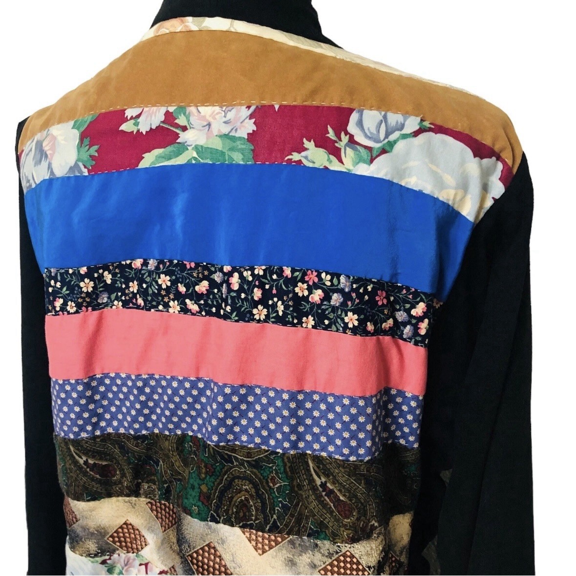 Vintage 60s 70s Velvet Patchwork Duster Jacket Long Maxi Coat Large / XL
