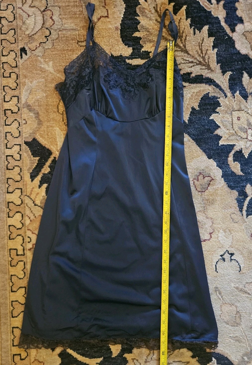 Vintage 1970’s Larose Lace Spaghetti Strap Blue Night Gown – Size Reg 34