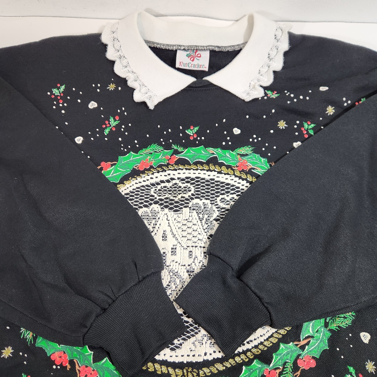 Vintage NutCracker Christmas Sweatshirt Collar Cottagecore Grandma XL Sweater