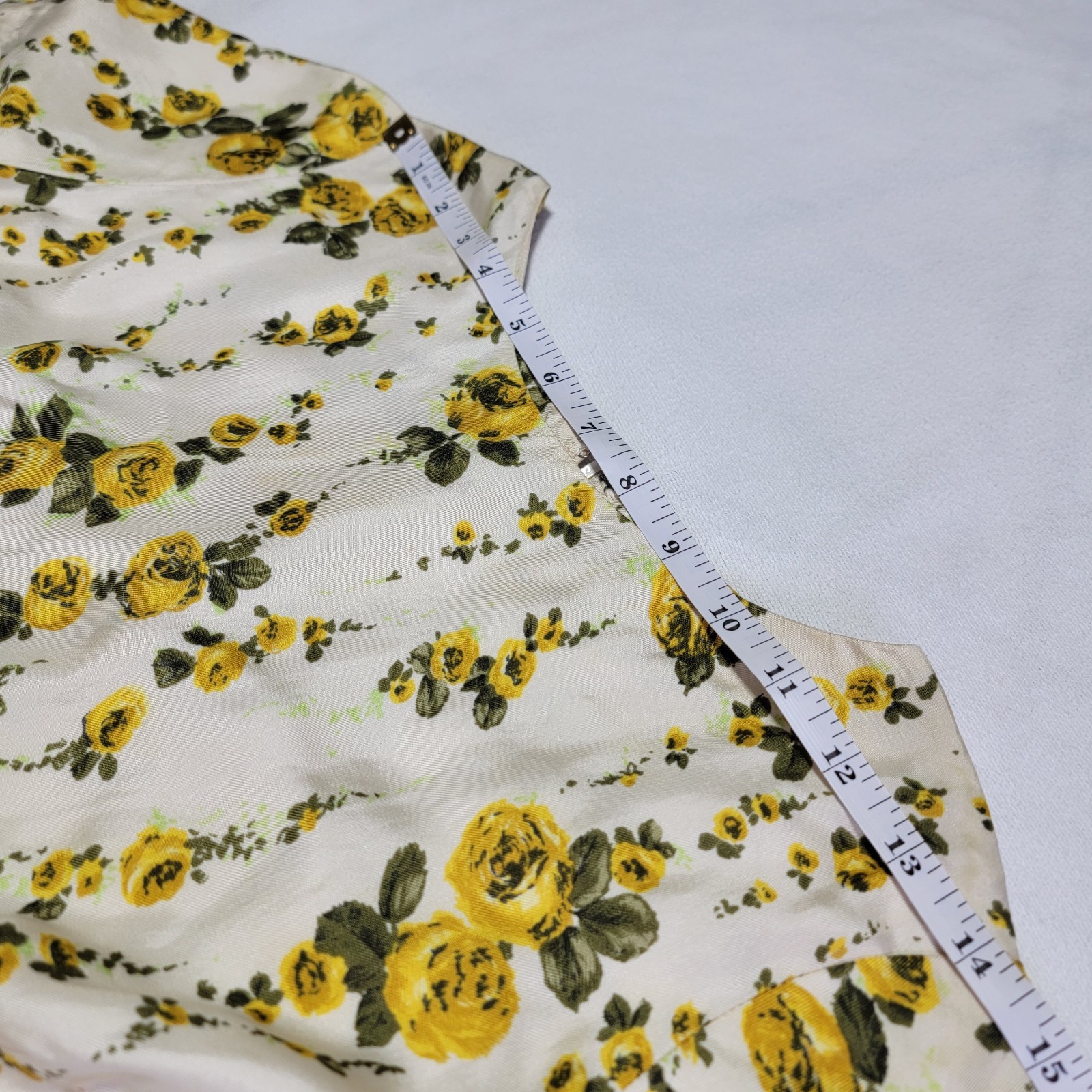 Vintage 50’s-60’s Off-White Yellow Rose Midi Summer Dress Floral Women’s Size 8
