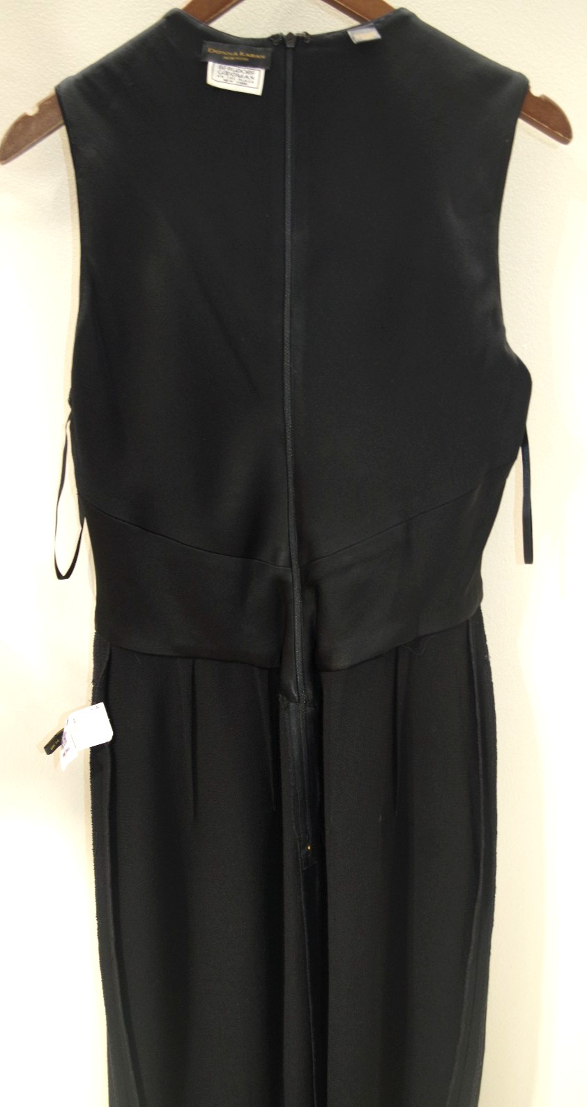 B6 Vintage Donna Karan Wool & Satin Little Black Dress 12 Formal USA Made Lined