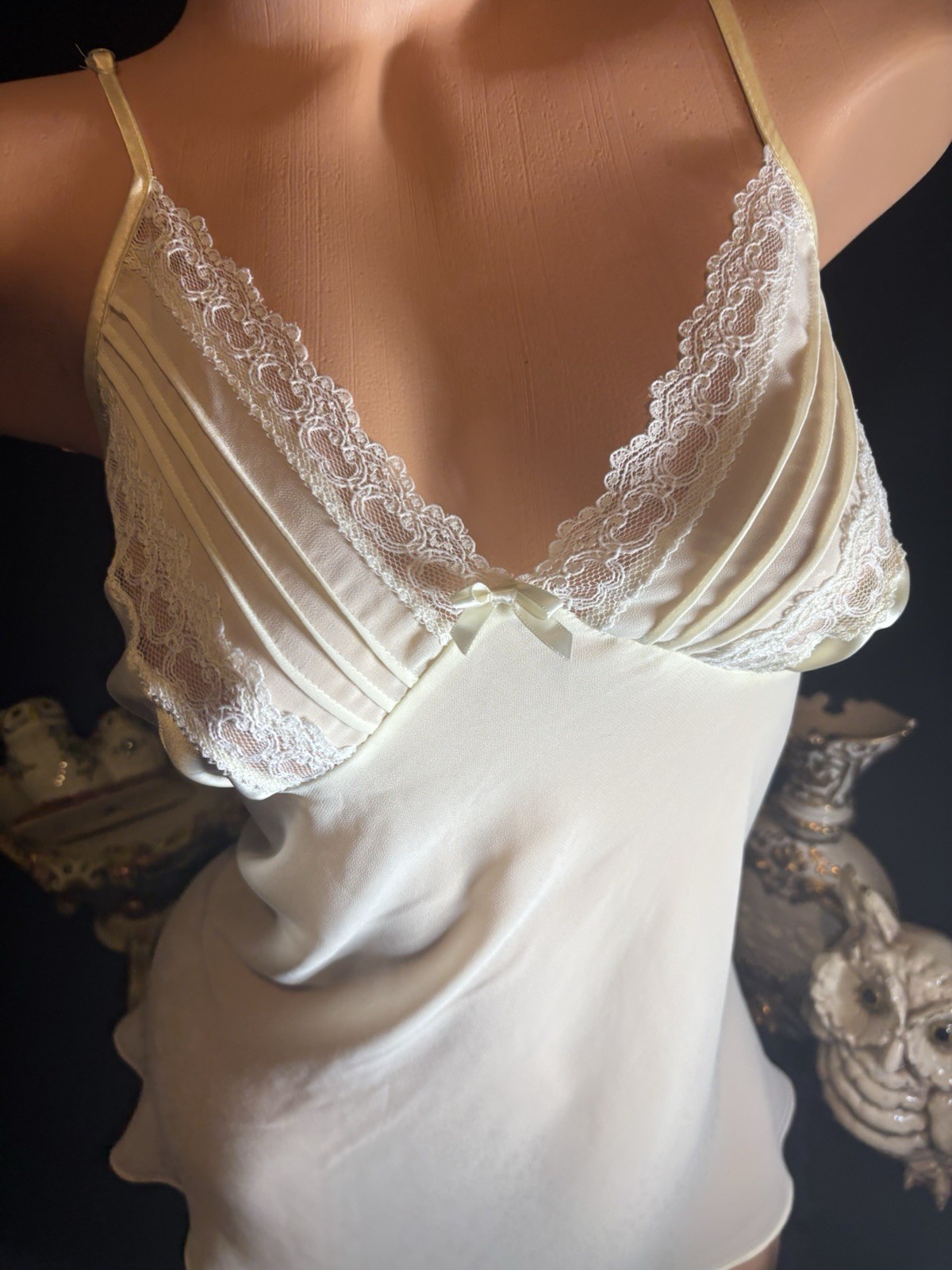 Satin Gown Tissue SHEER Gown See thought nightgown Deep V neck Babydoll Nightie