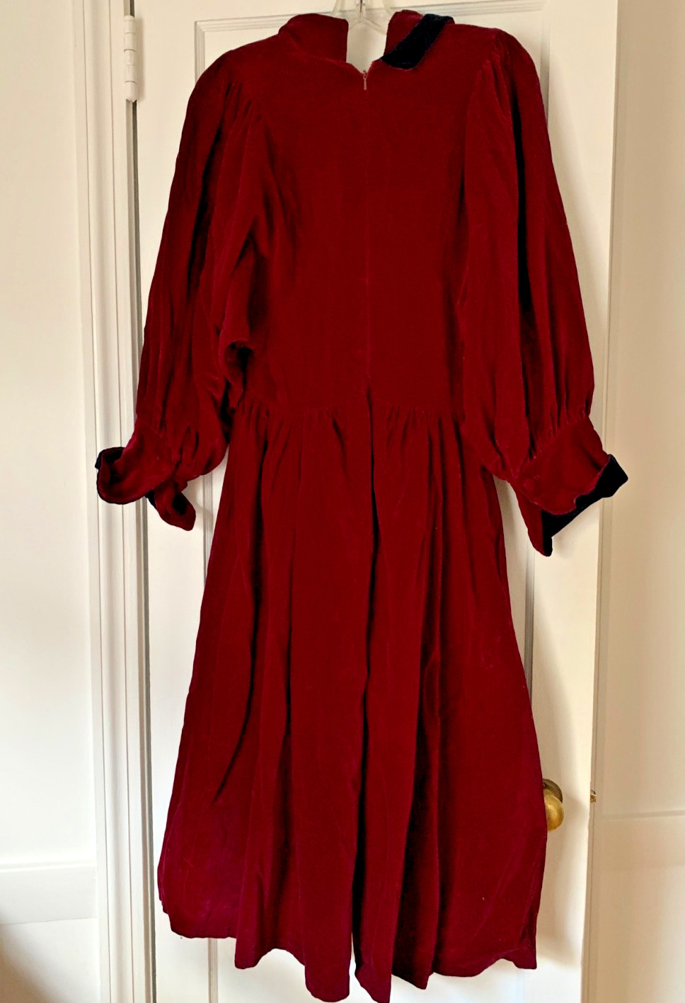 Droopy & Browns Dress Vintage UK Size 14 Burgundy & Navy Velvet Angela Holmes