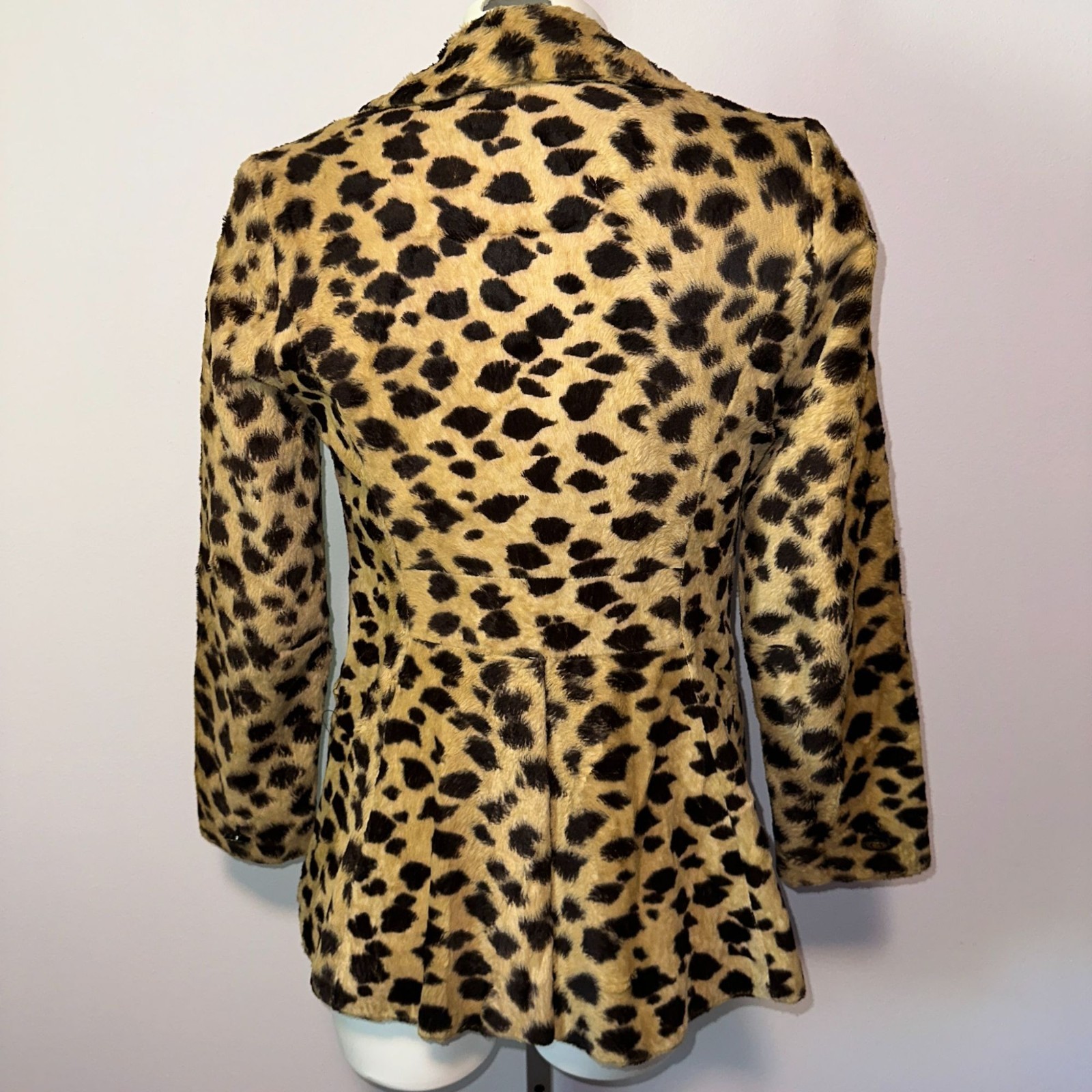 Vintage 80s Womens Size Small Leopard Animal Print Faux Fur Blazer Jacket Coat