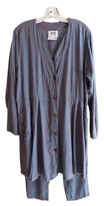 VTG FLAX Jeanne Engelhart Periwinkle Linen Short Dress/Pant Set Lagenlook -Small