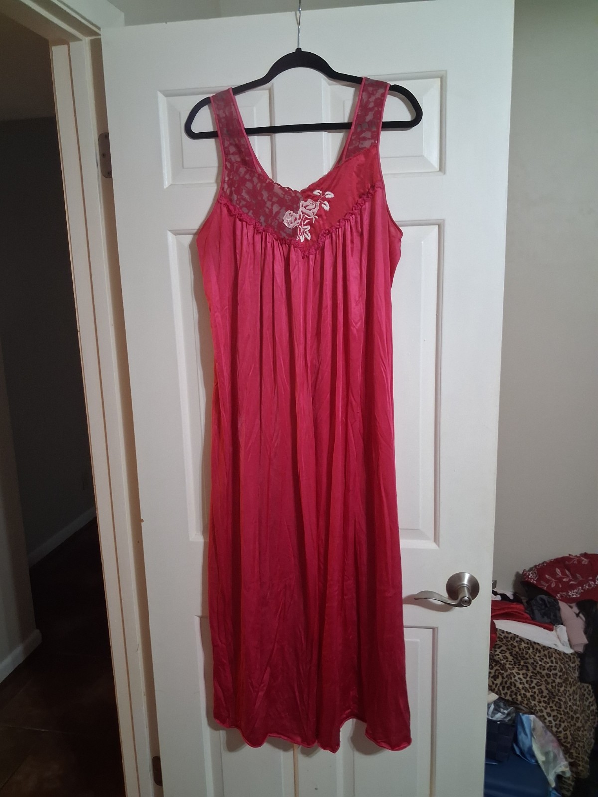 Vanity Fair Dark Red Long Nightgown Vintage M To L Very Feminine Slippery