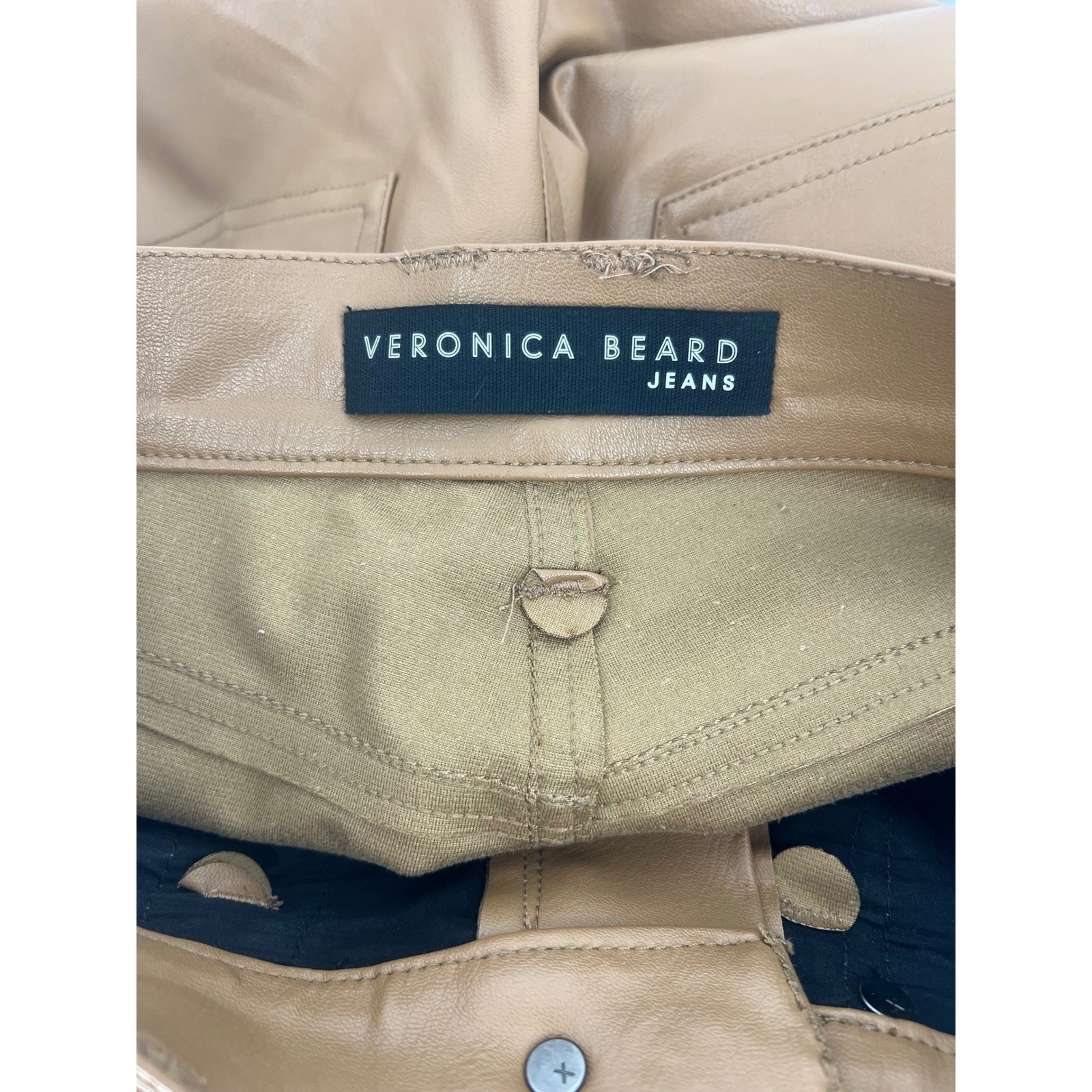Veronica Beard Beverly Faux Leather Flare Pants Camel High Rise Size 26