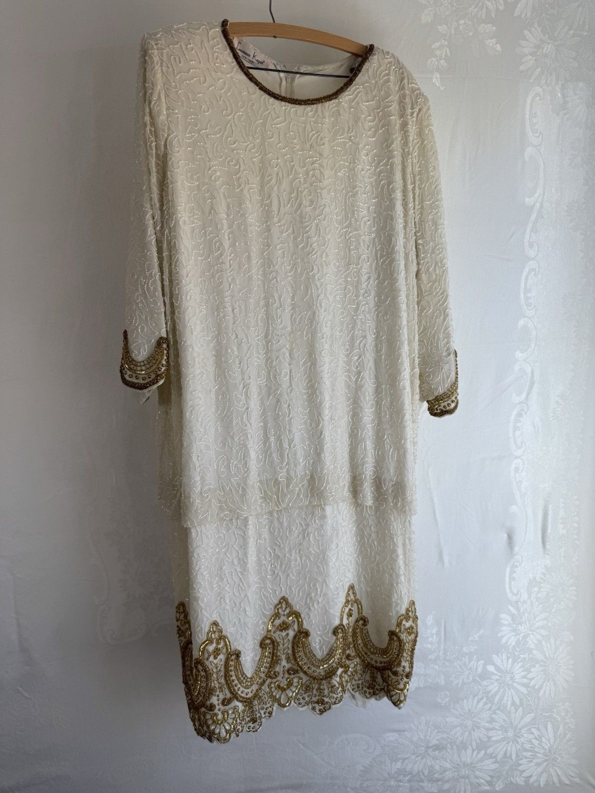 Laurence Kazar Wedding Ivory Gold Sequin Beaded Lace Blazer Jacket 2XL