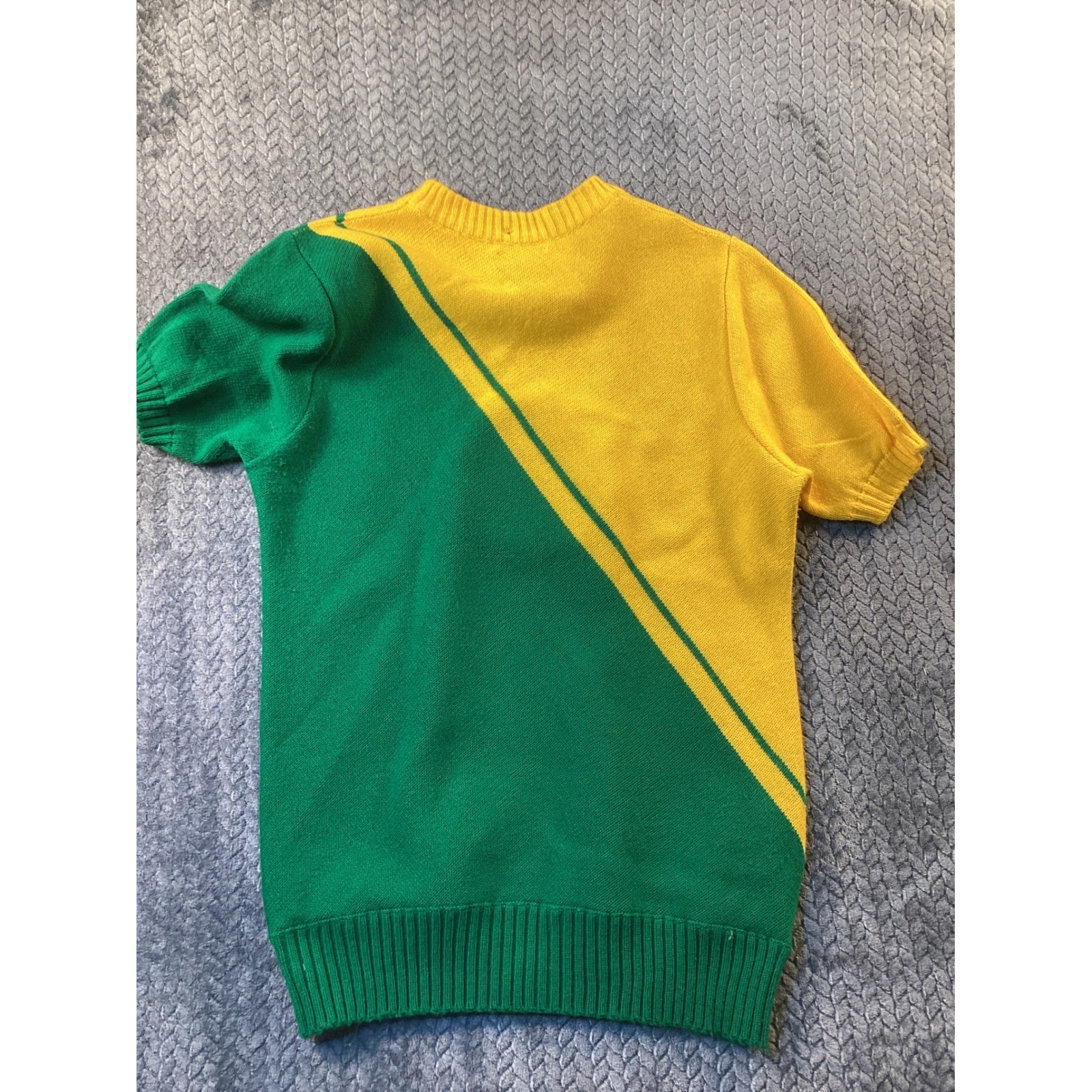 Vintage Cheerleader Supply Co 70’s Green Yellow Colorblock Knit Sweater FCA 42