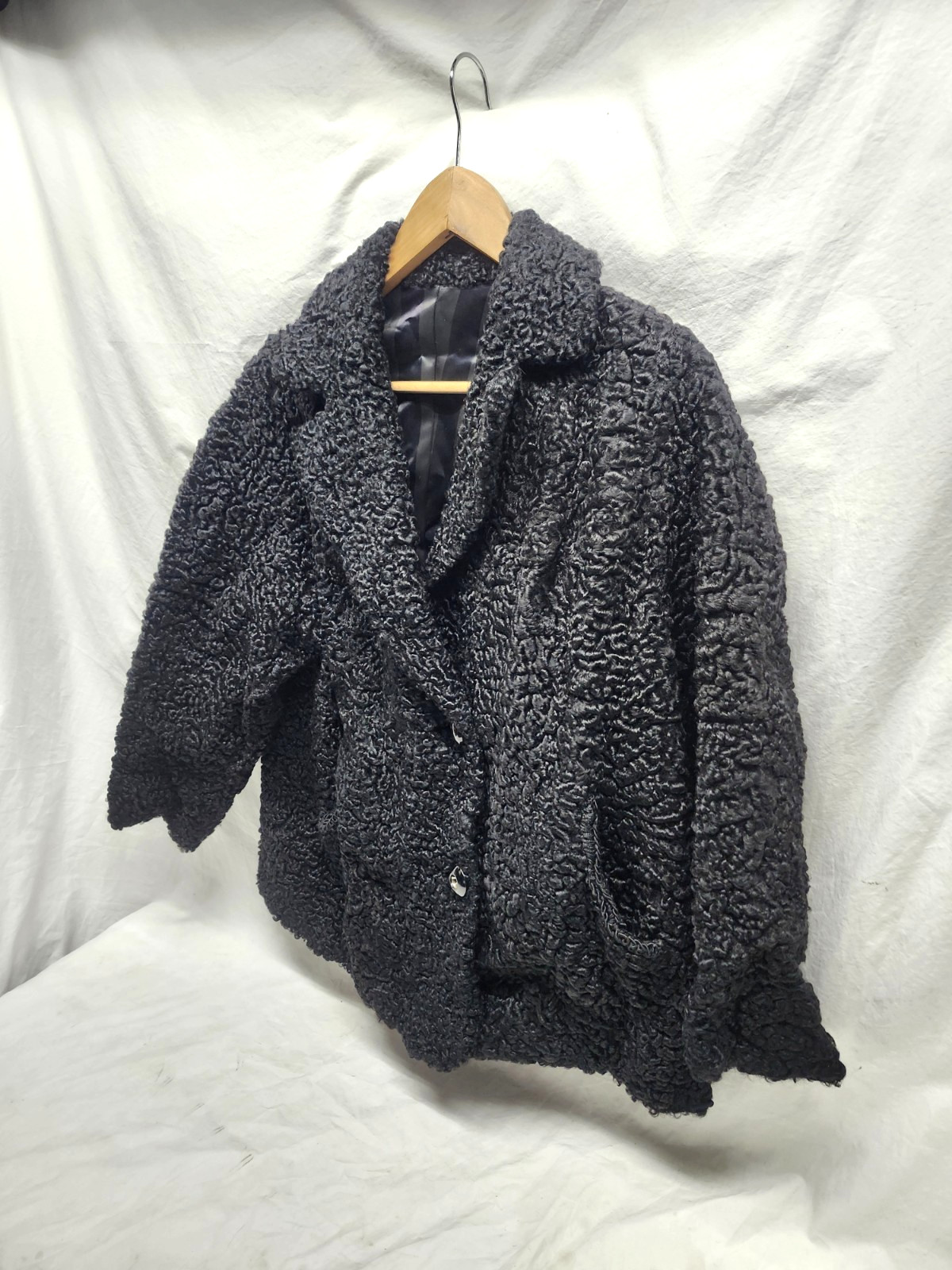 Vintage Curly Persian Lamb Wool Coat Silk Lined 40s 50s Old Money Mob Wife