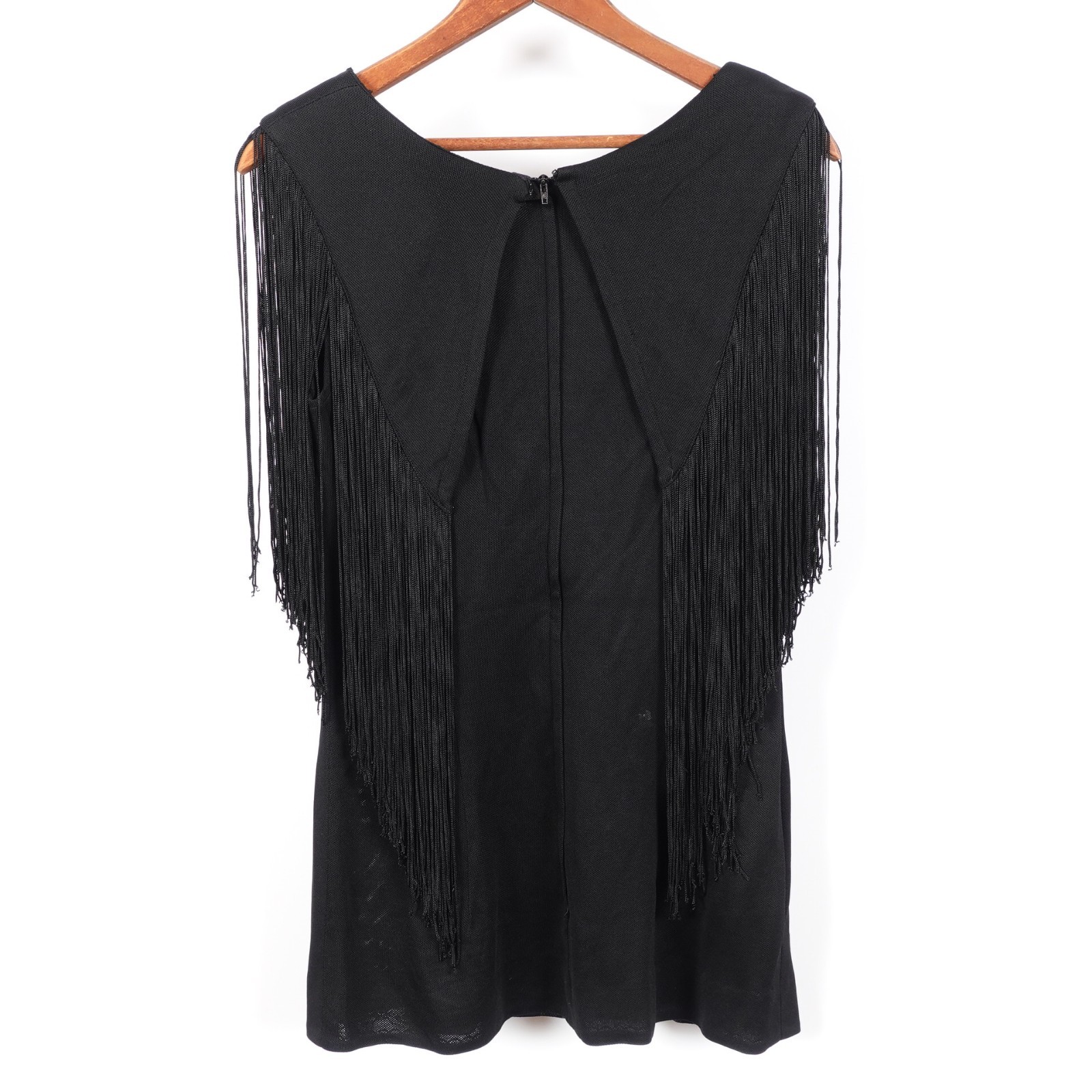 Vintage Elinor Gay Womens Fringe Black Tassle Blouse Shirt Art Deco Flapper Smal