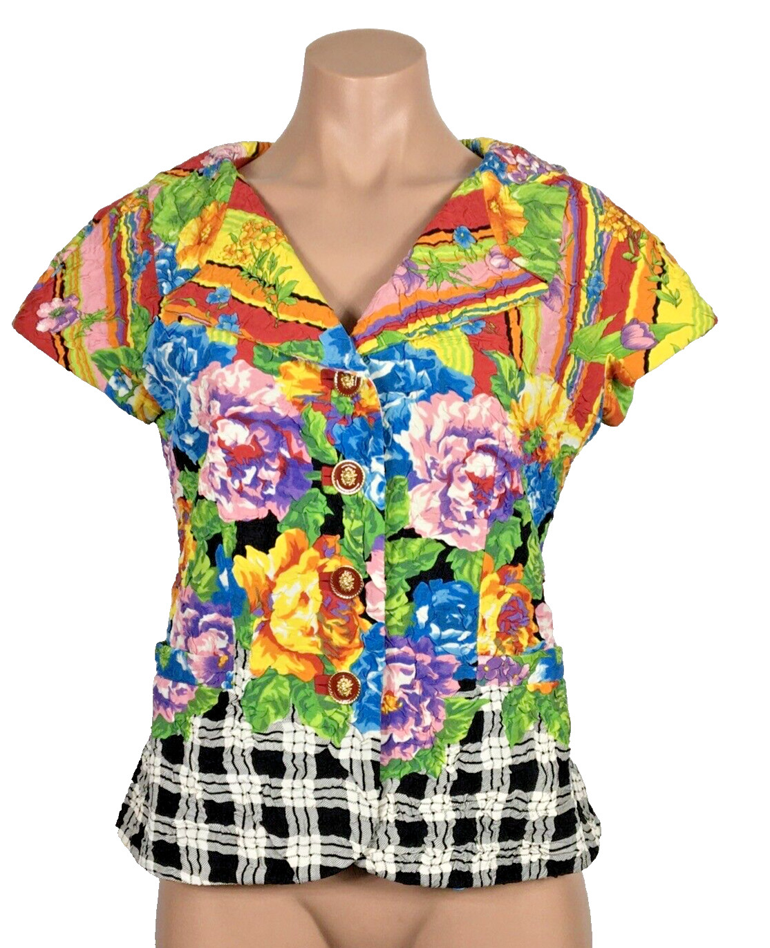 Vintage 1990s Versus Versace Floral Short Sleeve Blazer Jacket Top Size S/M