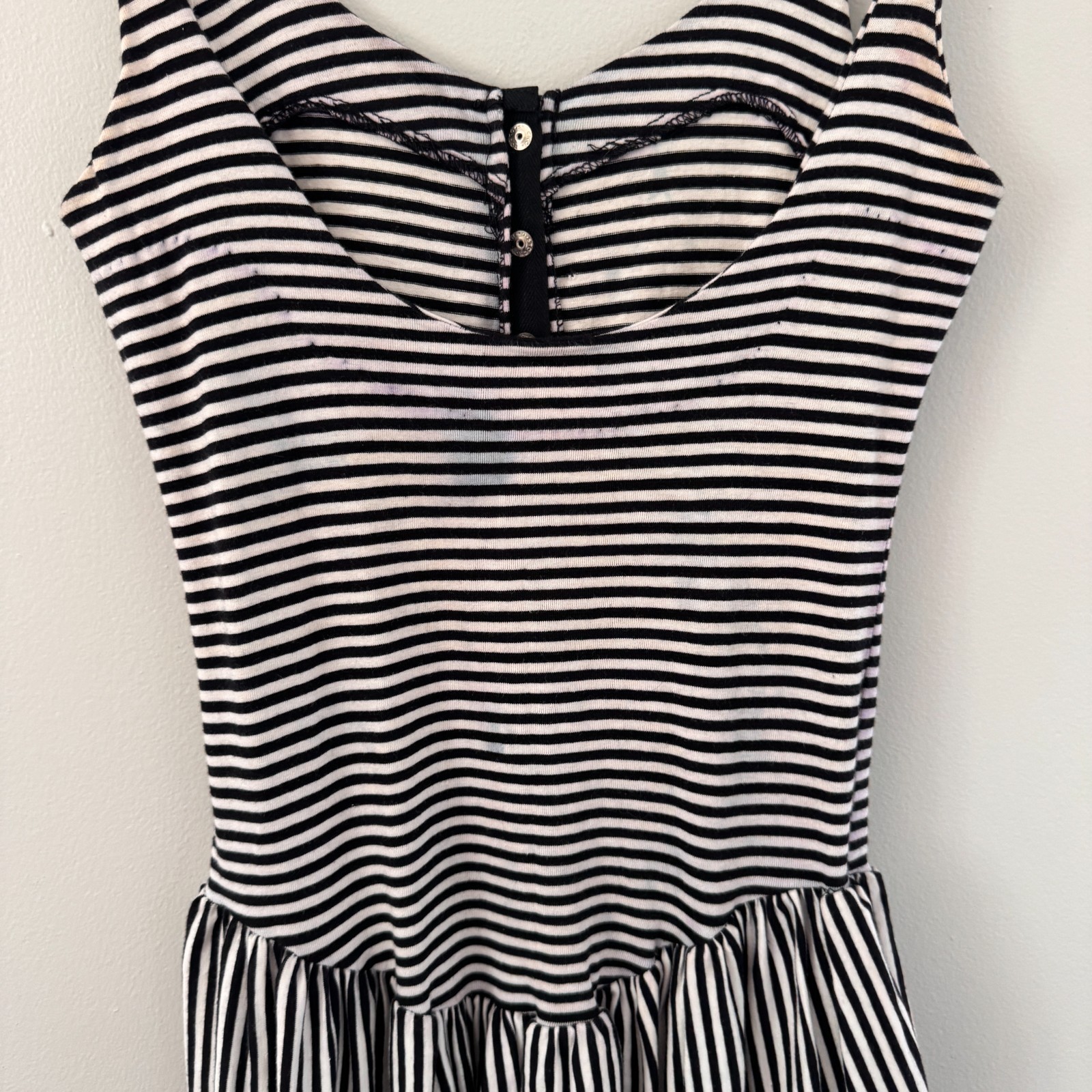 80s vtg BETSEY JOHNSON Black White PUNK LABEL Striped SNAPS Jumpsuit Catsuit S