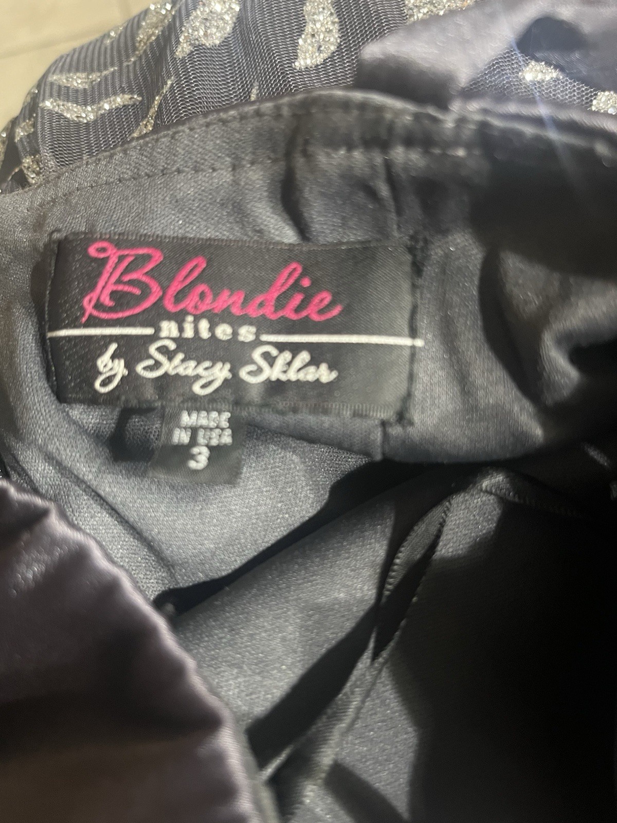 Blondie Nites by Stacy Sklar Vtg. Black & Silver Dress Size 3 USA