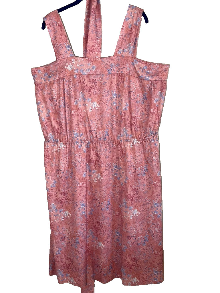 Vintage Floral Tank Handmade Dress 22 Pink Cottage Summer Retro 1980s Chic Mod