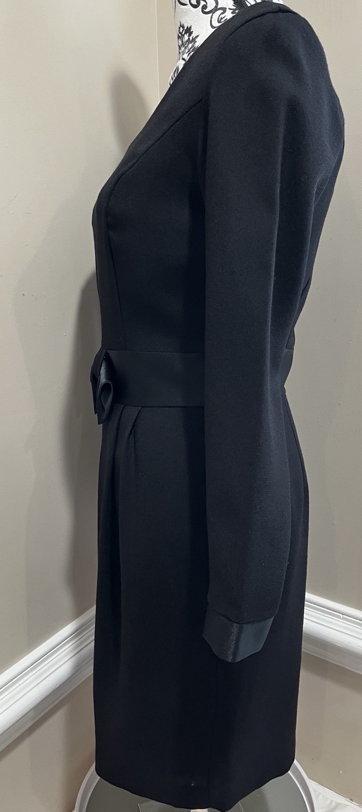 VTG Laura Ashley Black Dress Bow Front Satin Trim Audrey Hepburn 50s’ Sz 6