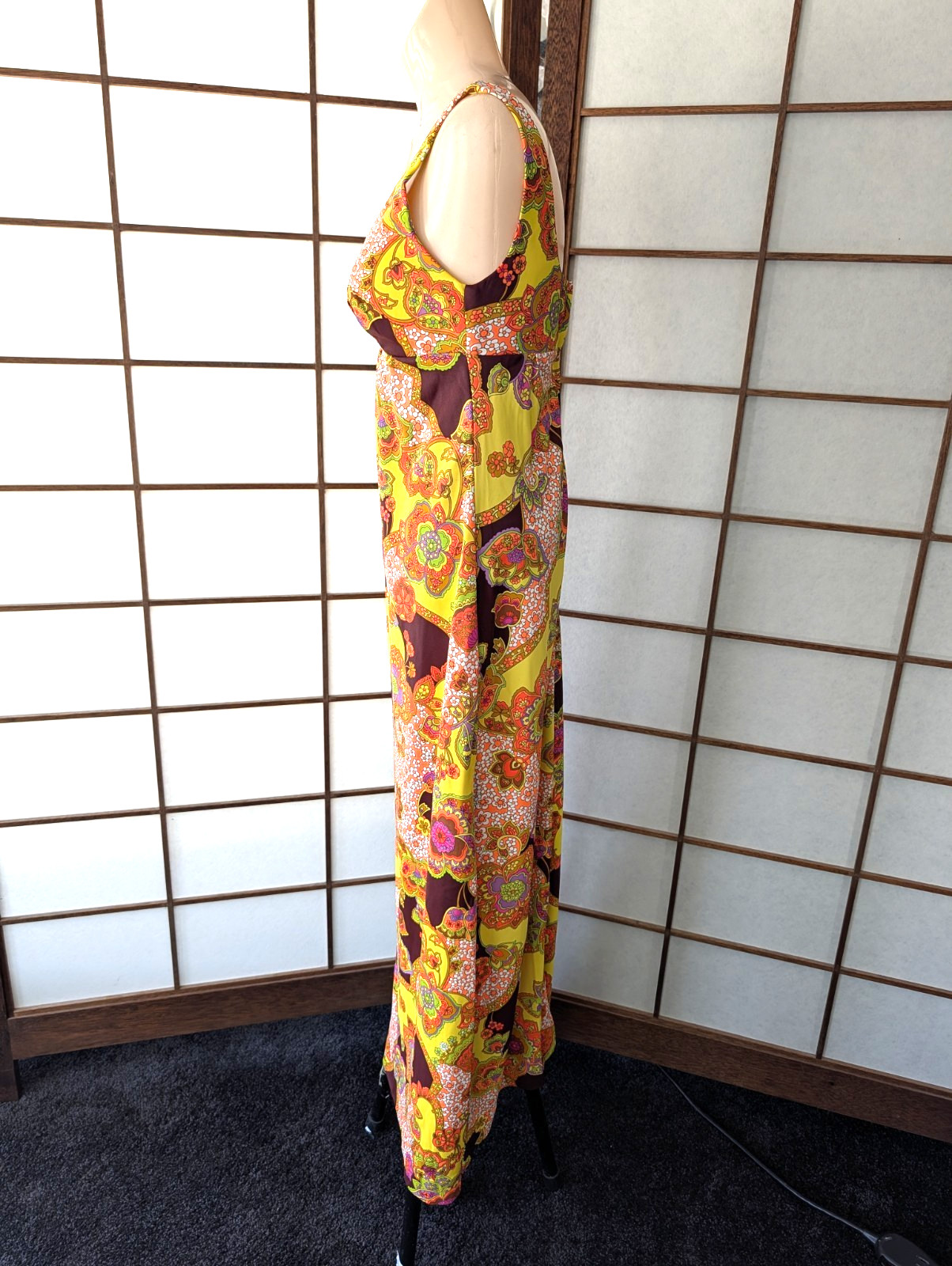 Vtg 70s Catalina Maxi Dress Psychedelic Mod Print Resort Wear XS Built-In Bra