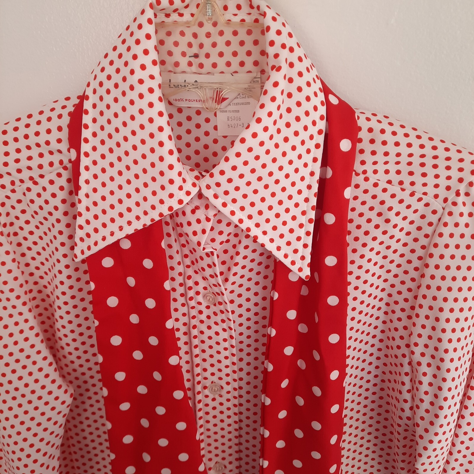 NWT! LADY ARROW SZ 10 Vintage 1970s Red Polka Dot Blouse With Tie Klopman Fabric