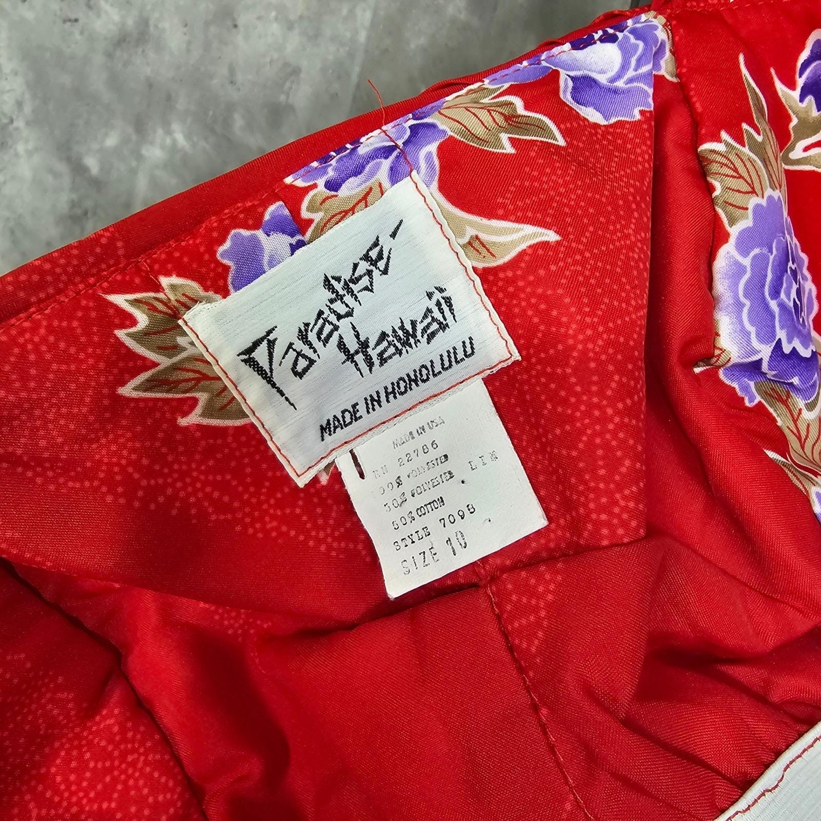Vintage Paradise Hawaii Red Floral Hawaiian Sarong Dress Talon Zip Pinup Tiki
