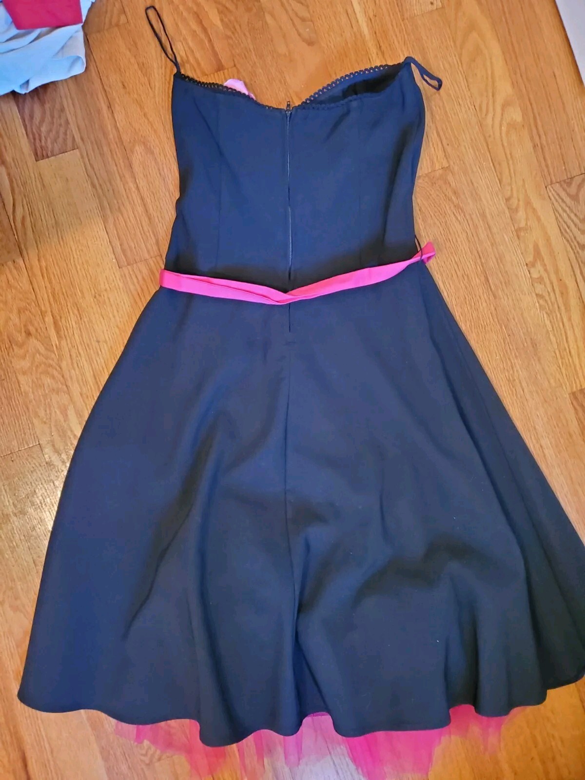 Ruby Rox Vintage Strapless Dress Womens Jr Sz 11 Black Hot Pink