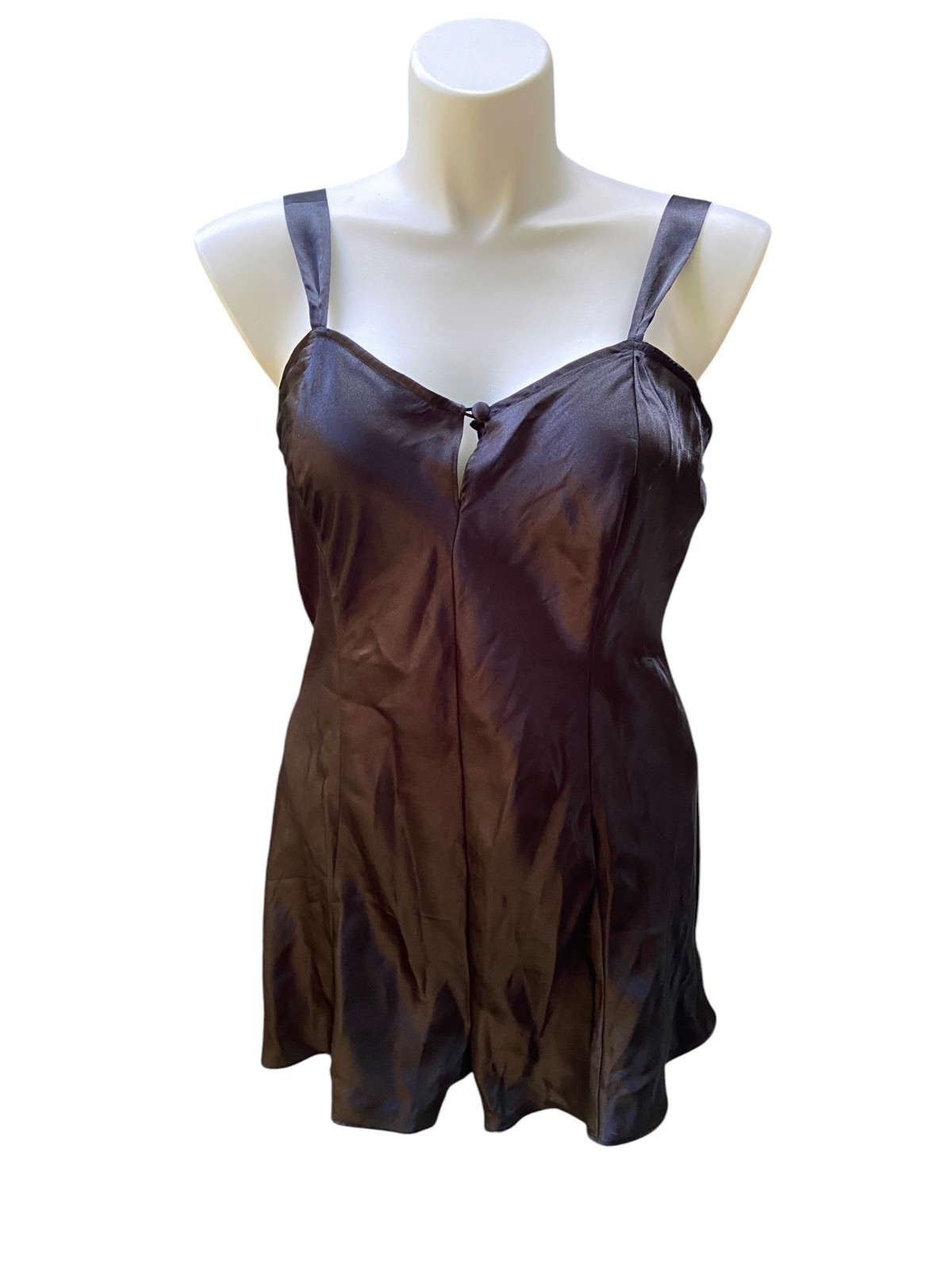 Vintage Lingerie Teddy Romper Step In Vanity Fair Playsuit Glossy Black XL Tags