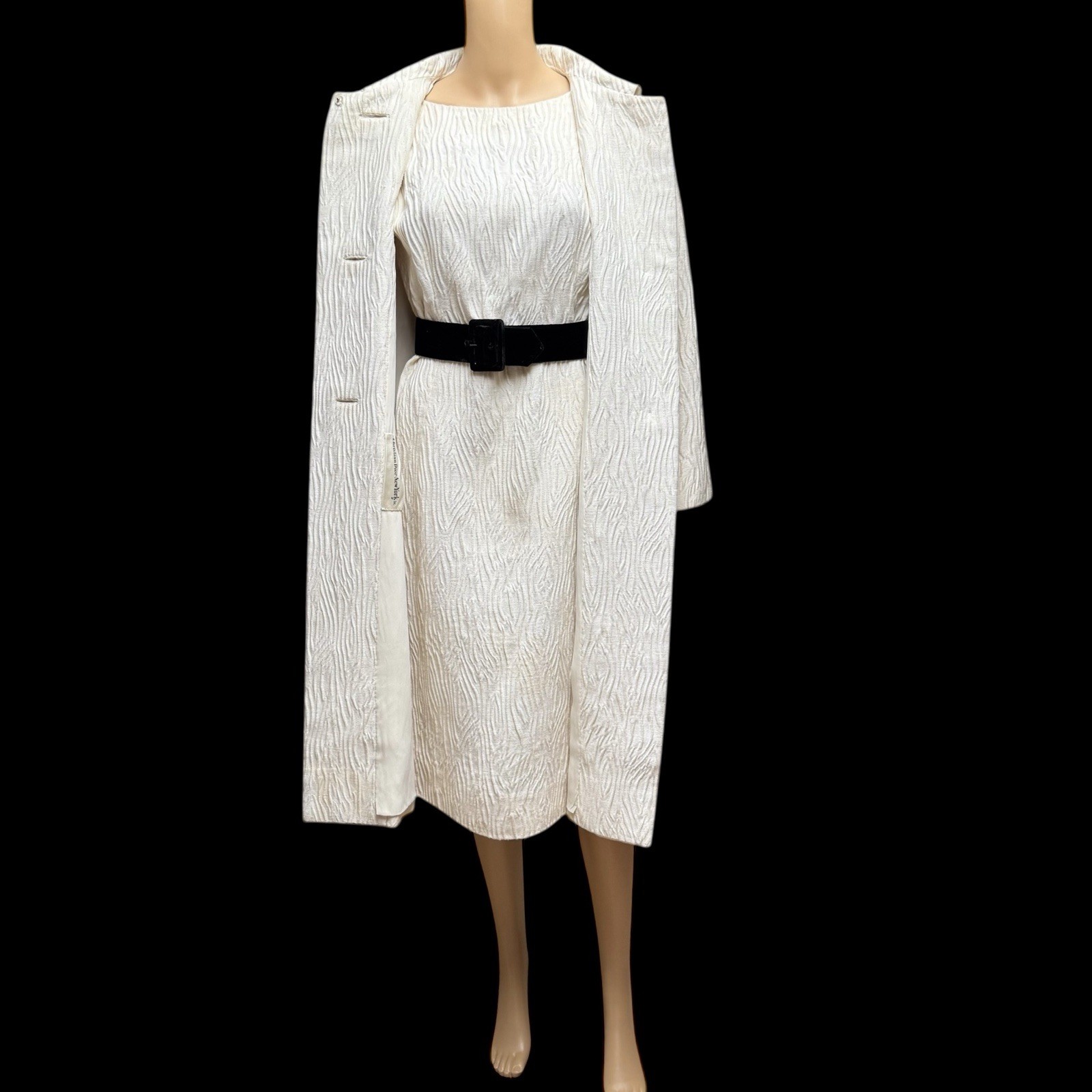 1960s Christian Dior Coat And Dress Set Textured Off White Fabric Bust 35 FLAWS