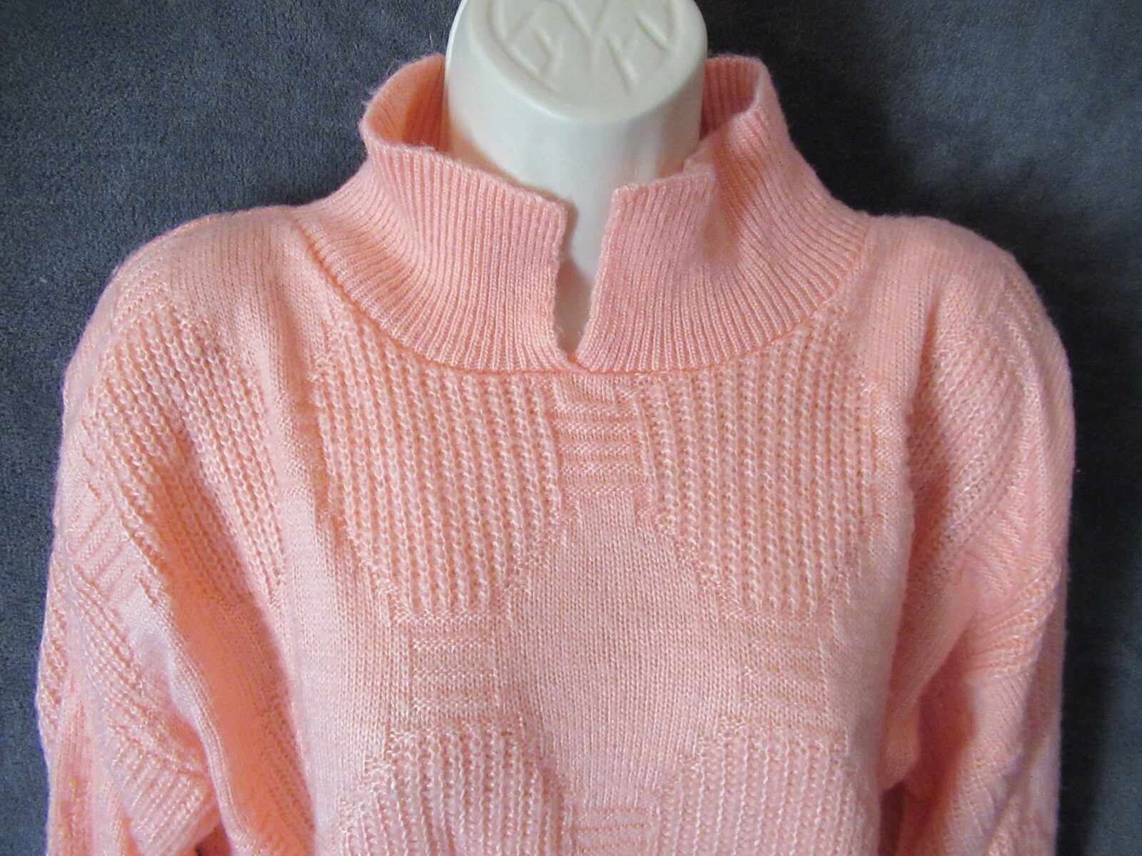 Totally 80’s Vintage Jane Adams Peach Pink Diamond Knit Collared Preppy Sweater