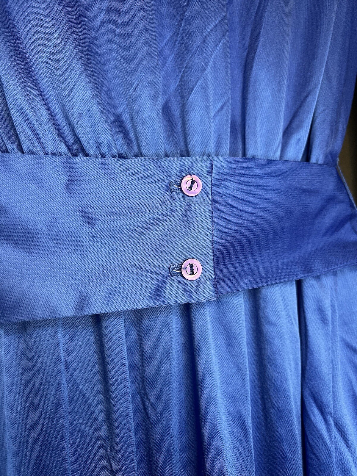 VTG Impromptu Belted Satin Chic Blue Dress Embellished Bejeweled Floral Accents