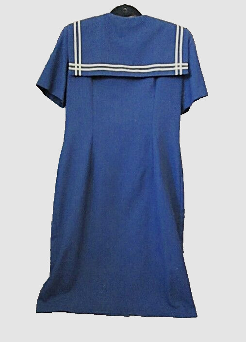 Vtg Leslie Fay sailor dress 14 blue gold trim double breasted short sleeves USA