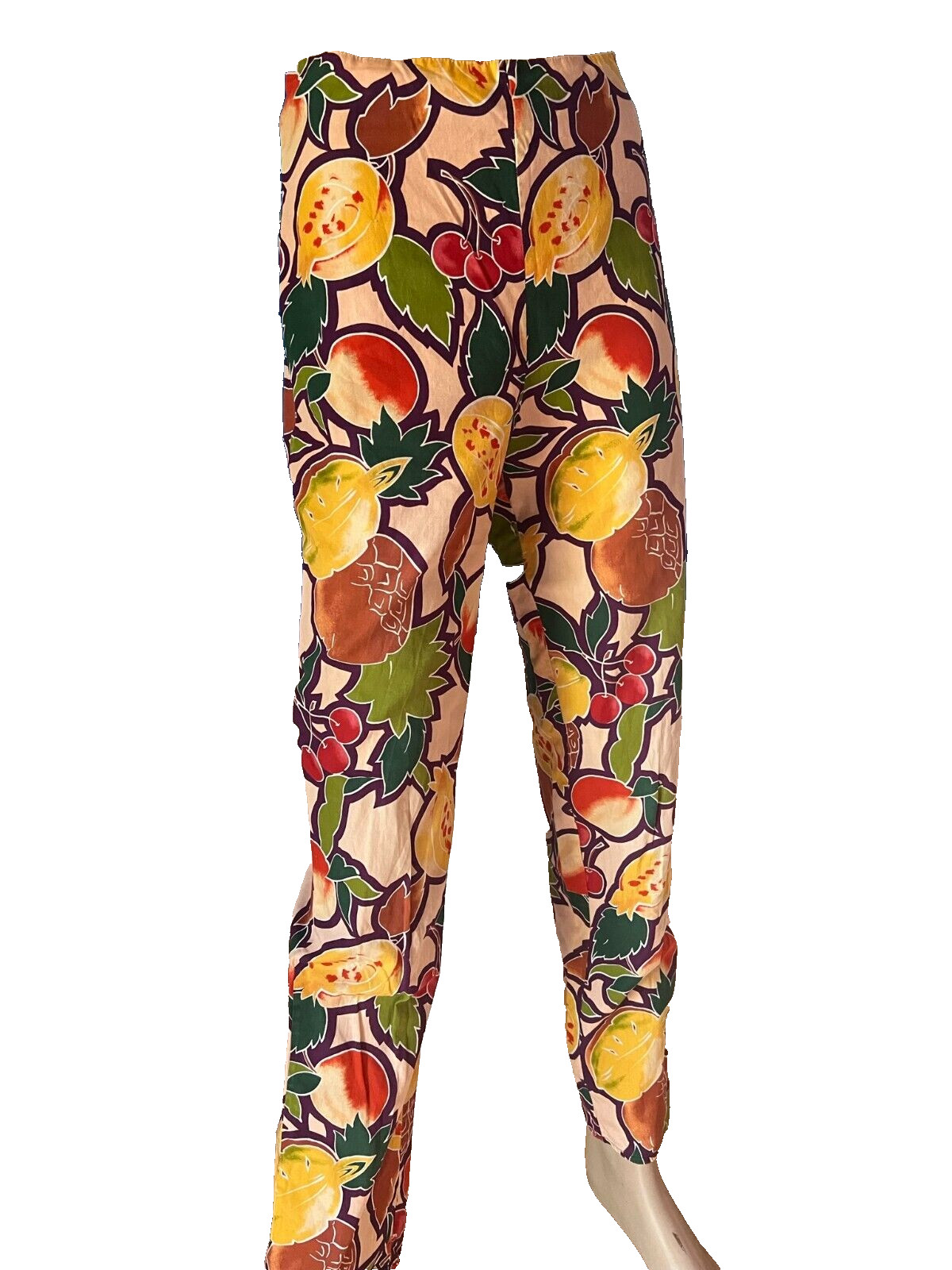 Vintage 1950s Cherry Print Cotton Pencil Pants S Fruit Pattern Crop Pant