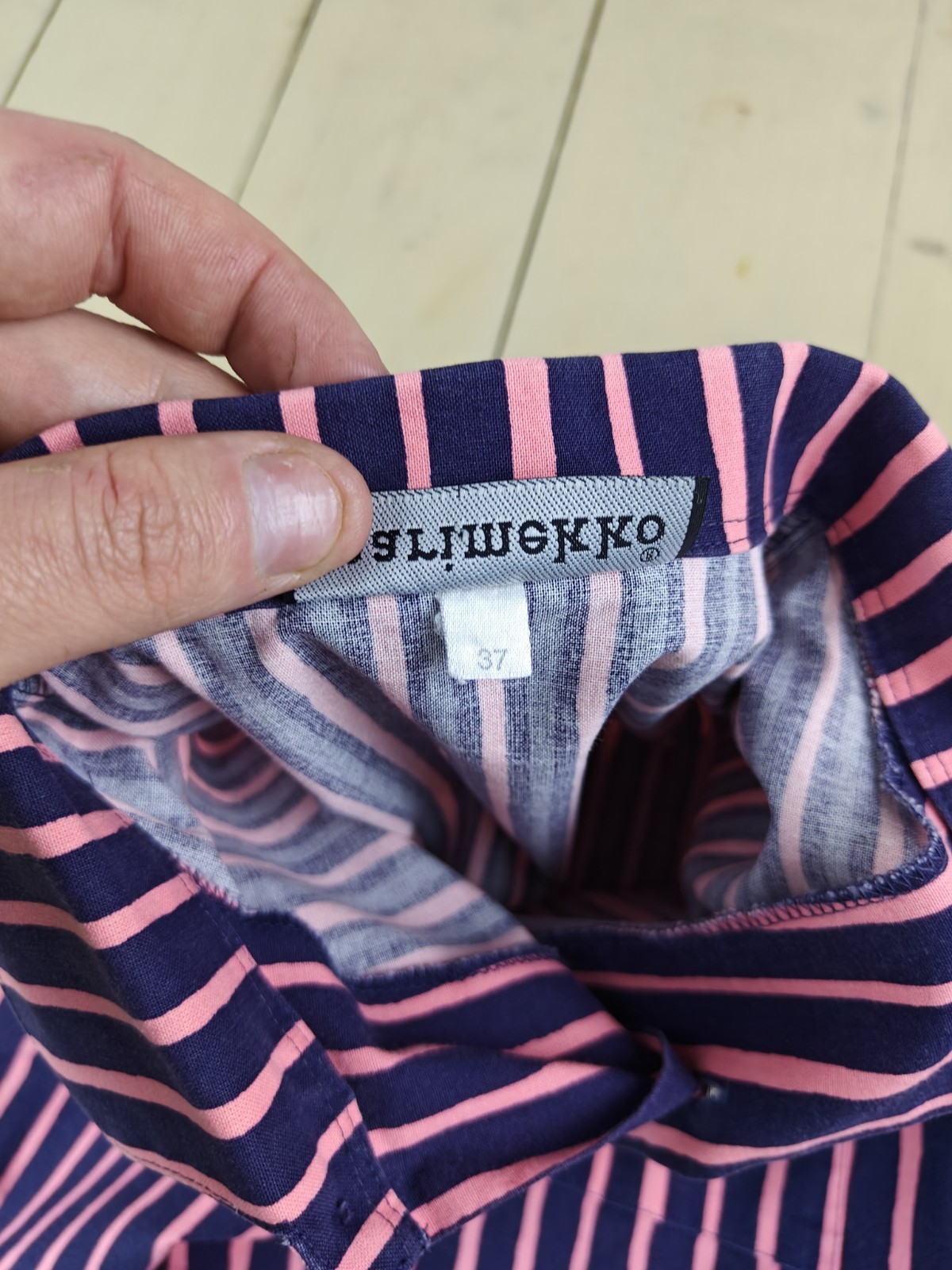 Vintage Marimekko Jokapoika Piccolo Shirt Navy Pink Striped Size 37