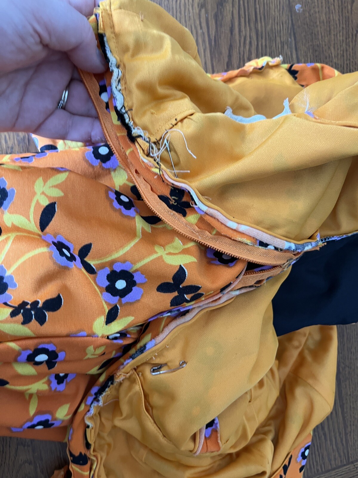 Vintage Roger Milot For Fred Perlberg Retro Dress Orange Purple Black Floral S/M