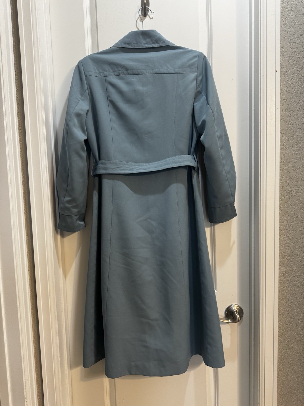 Vintage AstorOne Blue Woven Polyester Belted Trench Coat Size 12 Lined Pockets