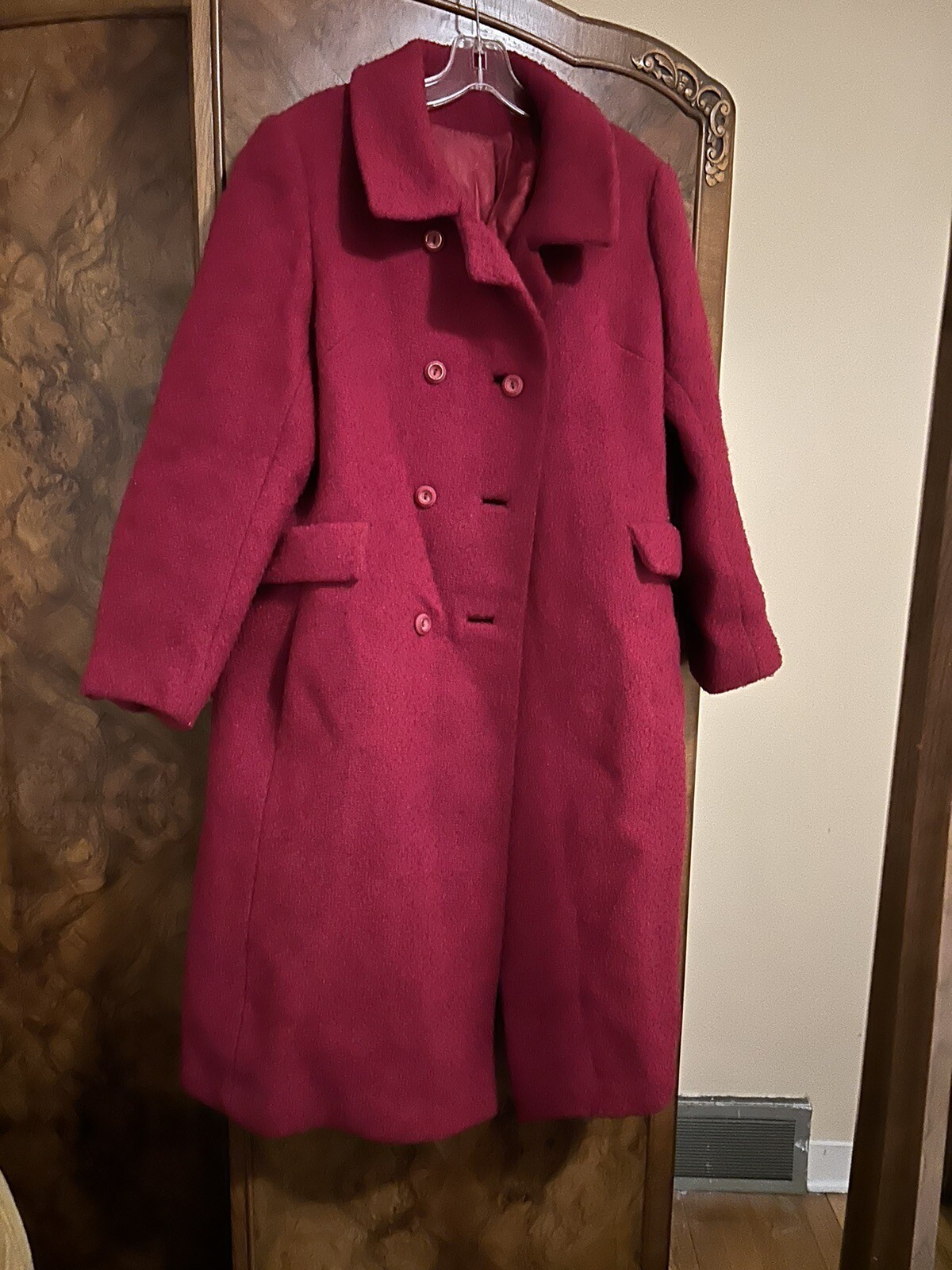 Vintage 1960’s Red Boucle Coat Long Med/Lg Valentine’s ILGWU label Made in USA