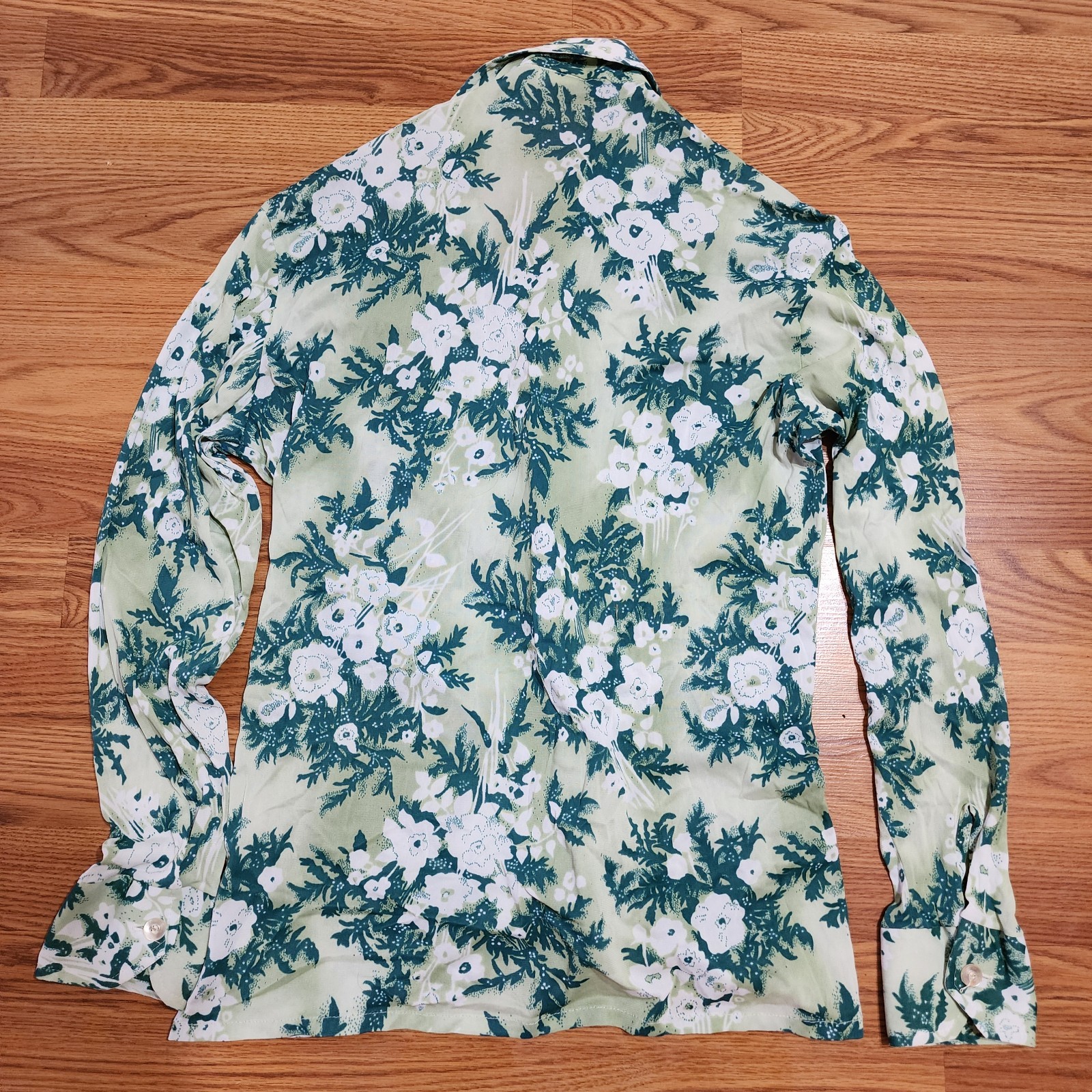Vtg 70s Montgomery Ward Floral Disco Blouse Women’s L Button Front Retro Boho