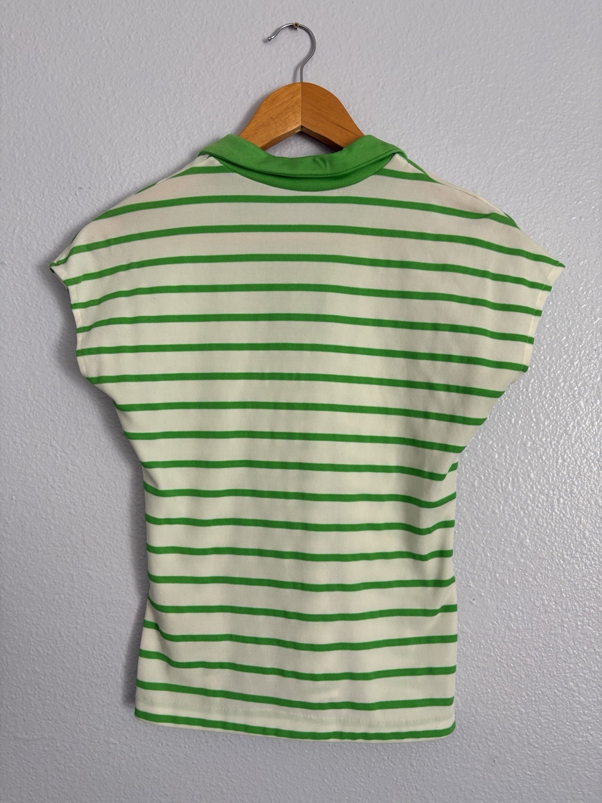 VTG 70s Green Stripe Disco Stretch Dagger Collar Retro Dance Shirt Sz M