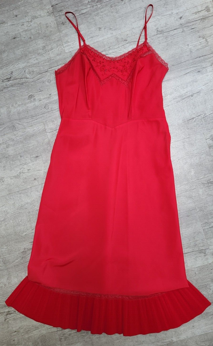 Vintage 40/50s BARBIZON Tafredda Red Full Slip Lingerie Micro Pleats- Size S/M