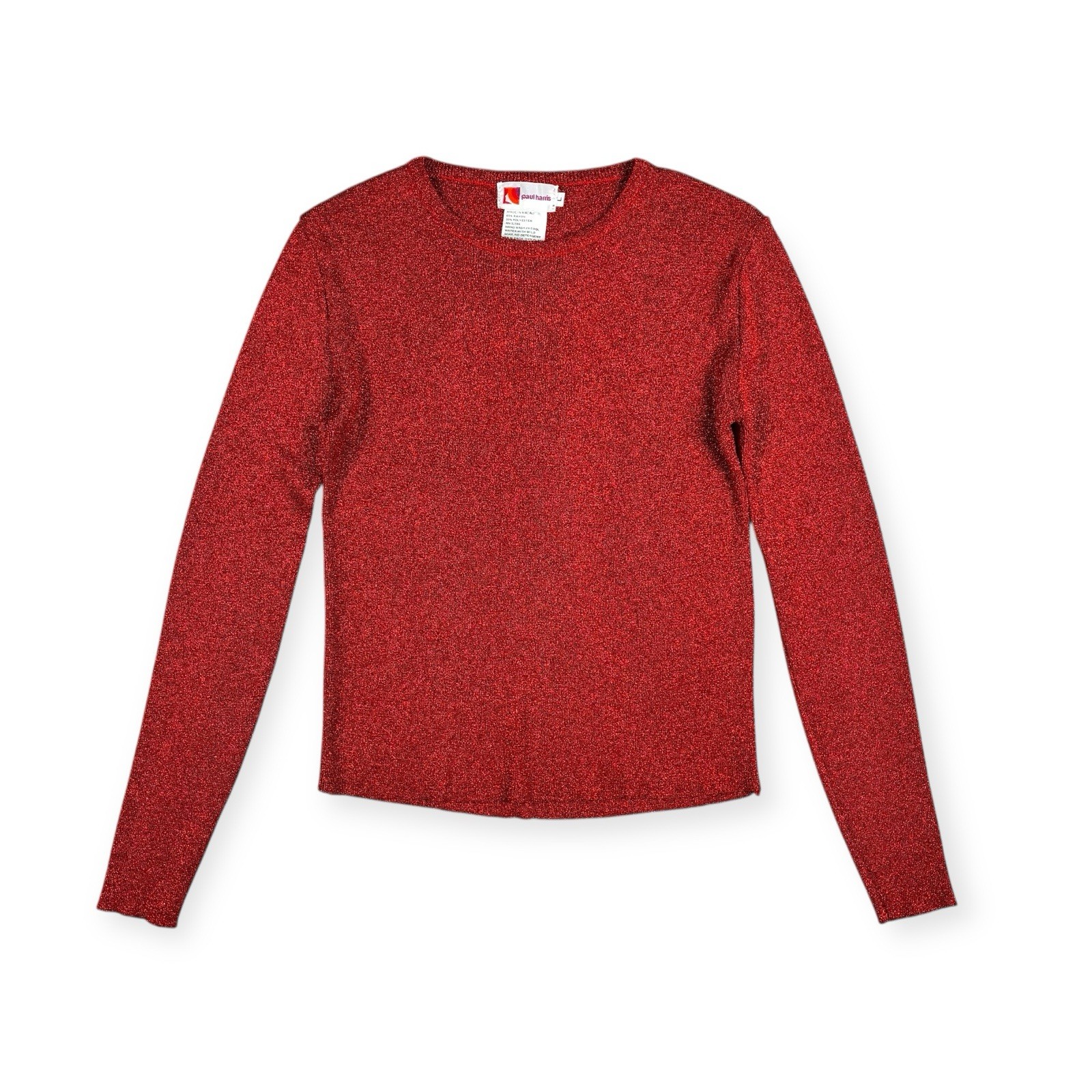Paul Harris Women’s Vintage Red Metallic Stretchy Long Sleeve Top Holiday L