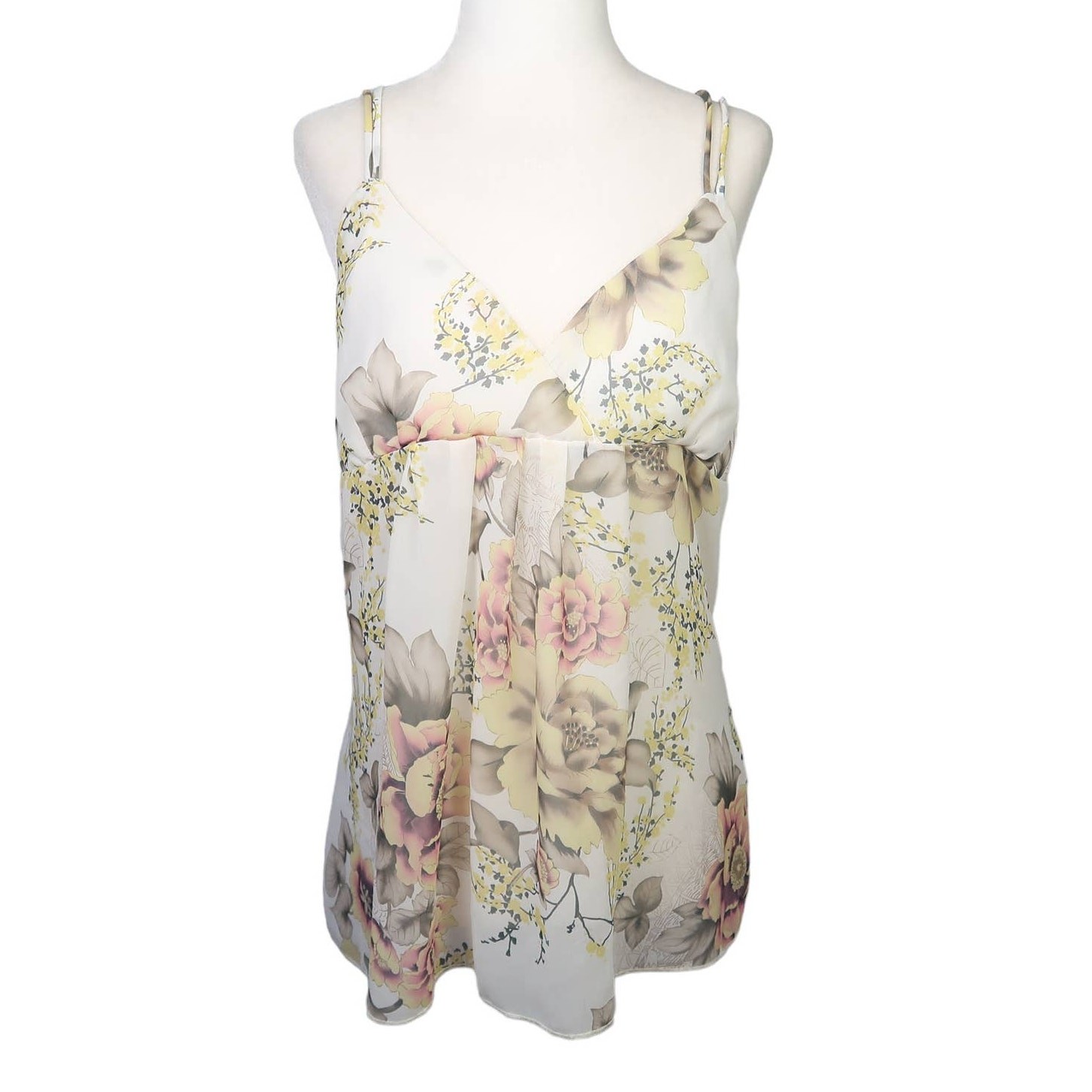 Vintage 90s Venus cream and pink floral babydoll cami top M