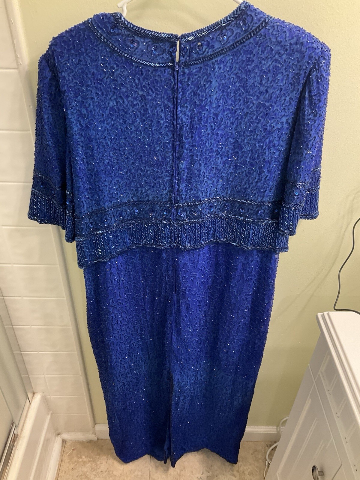 Vintage Laurence Kazar 100% silk cobalt blue heavy beaded cocktail dress size 1X