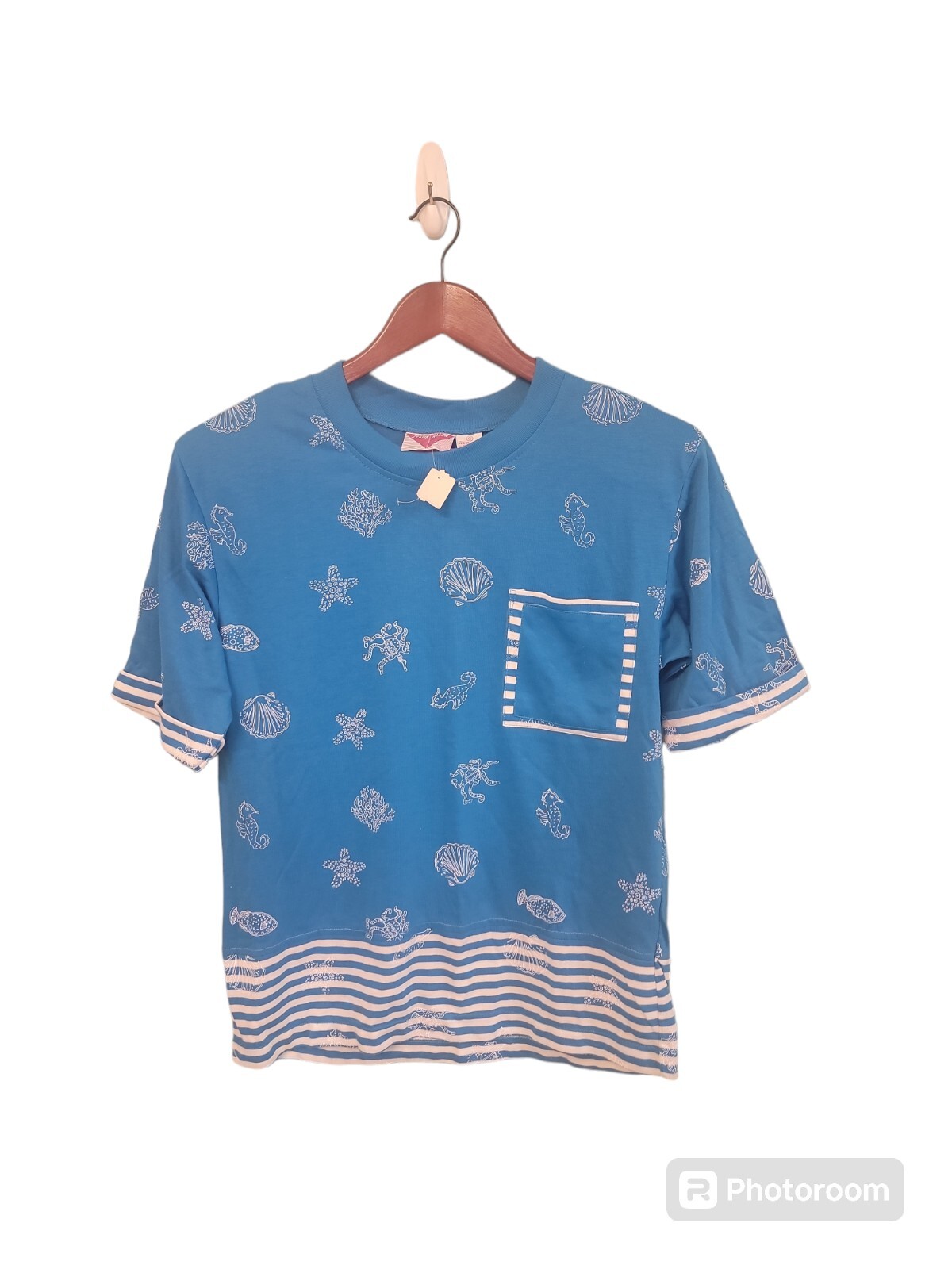Vintage 80s Justin Allen NWT Ocean Tropical 💙 Seahorse Starfish Top Size Small