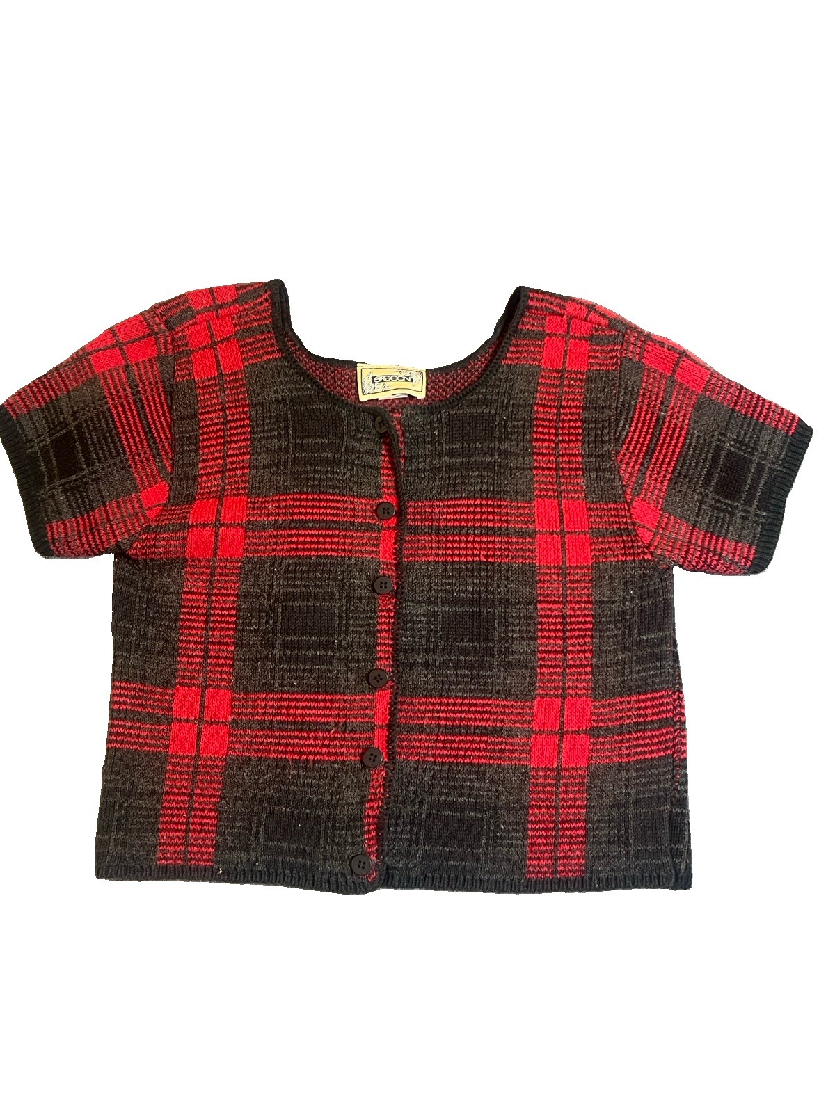 Vintage 90’s Sasson Plaid Knit Cropped Short Sleeve Cardigan Whimsygoth