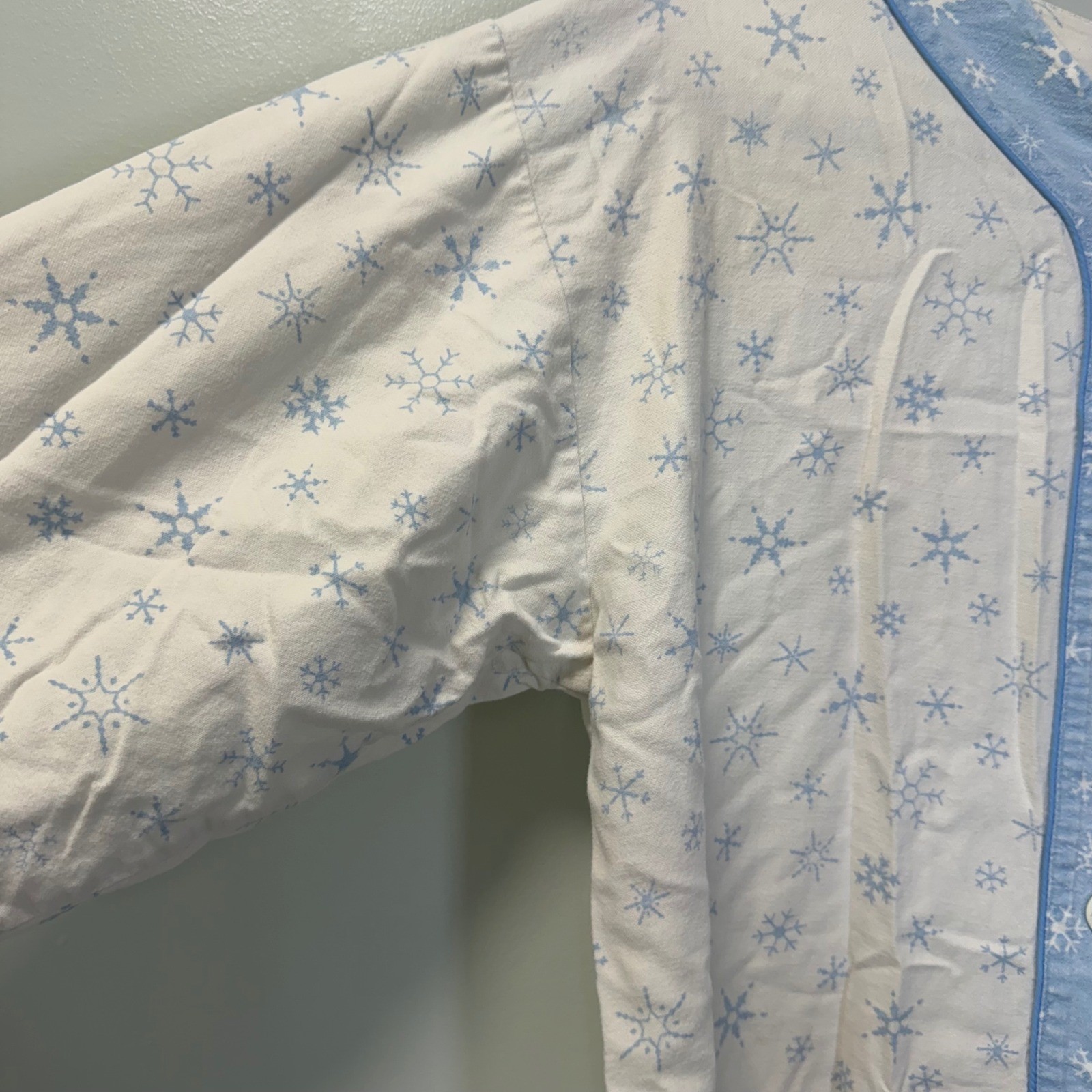 Vintage Night Gear Snowflake Nightgown White Blue Cotton Henley Sleep Shirt Med