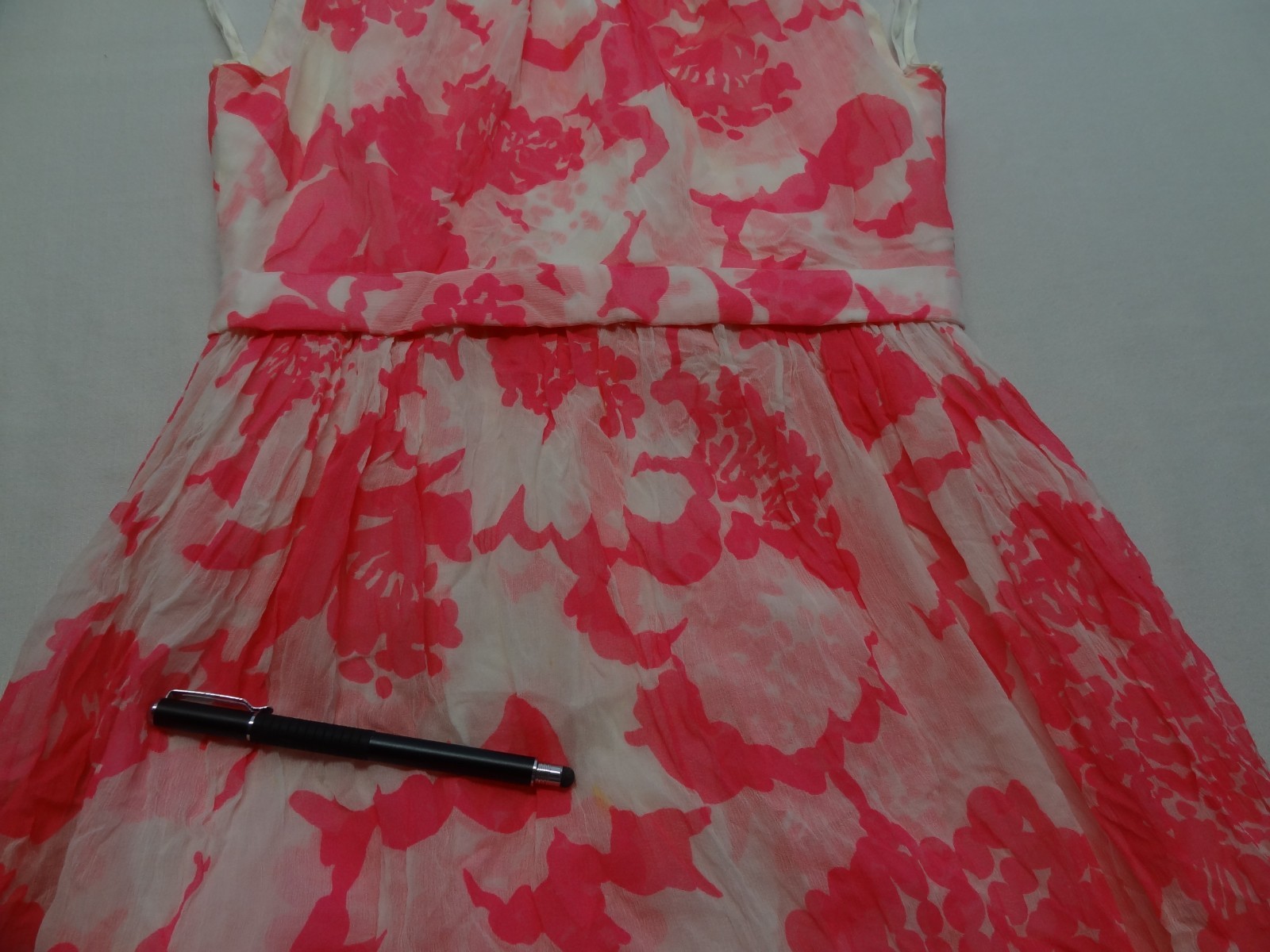 VTG XS Floral Dress Pink White Talon Zipper ILGWU Union Made in USA Long Maxi