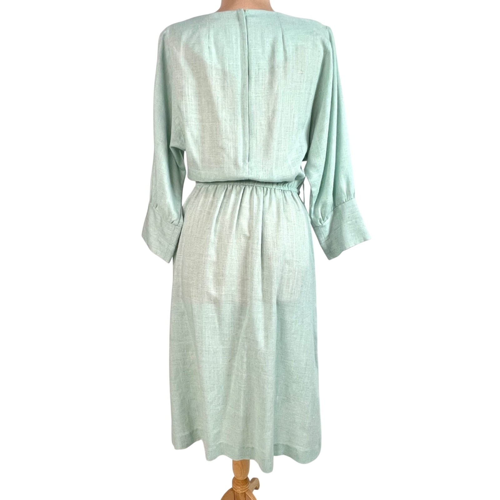 Vtg Brenner Petites Cottagecore Mint Green Pleated Lace Bodice Dress M Granny